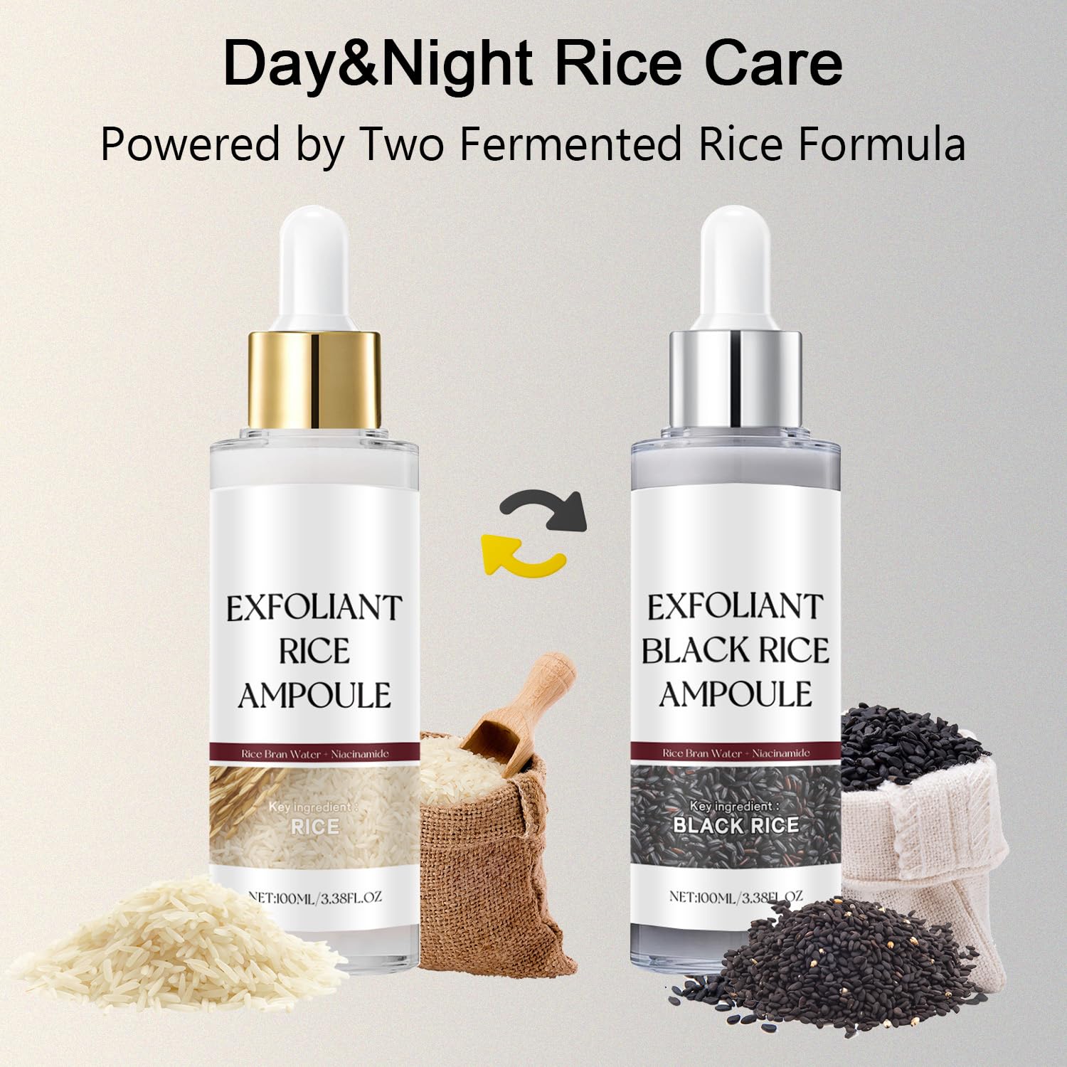 VEYANCO Peel Shot Rice Ampoule Duo – Gentle White & Black Rice Exfoliating Serum (2-pack)