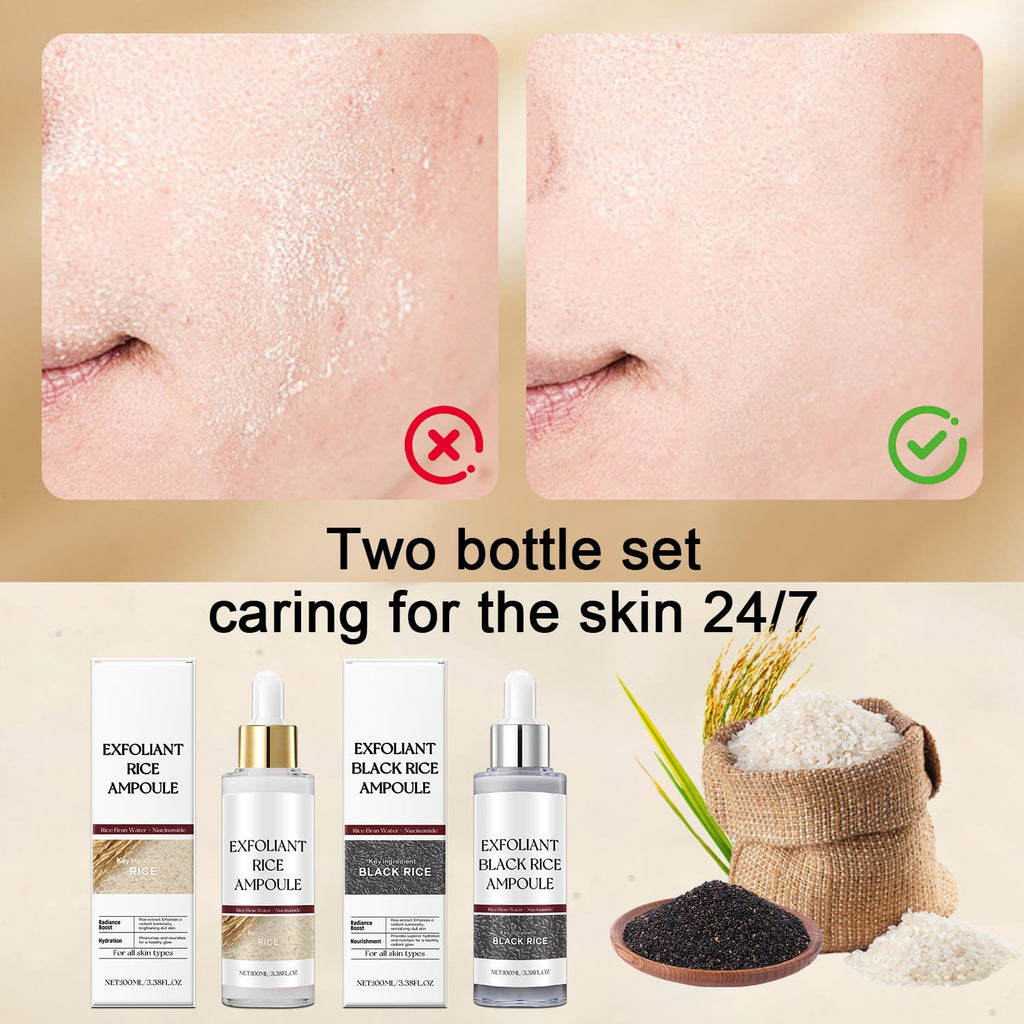 VEYANCO Peel Shot Rice Ampoule Duo – Gentle White & Black Rice Exfoliating Serum (2-pack)
