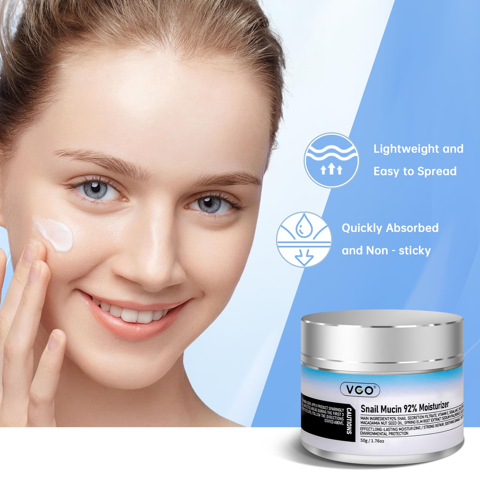 VGO Snail Mucin 92% Moisturizer – Hydrating Repair Gel for Dry & Sensitive Skin (50g)
