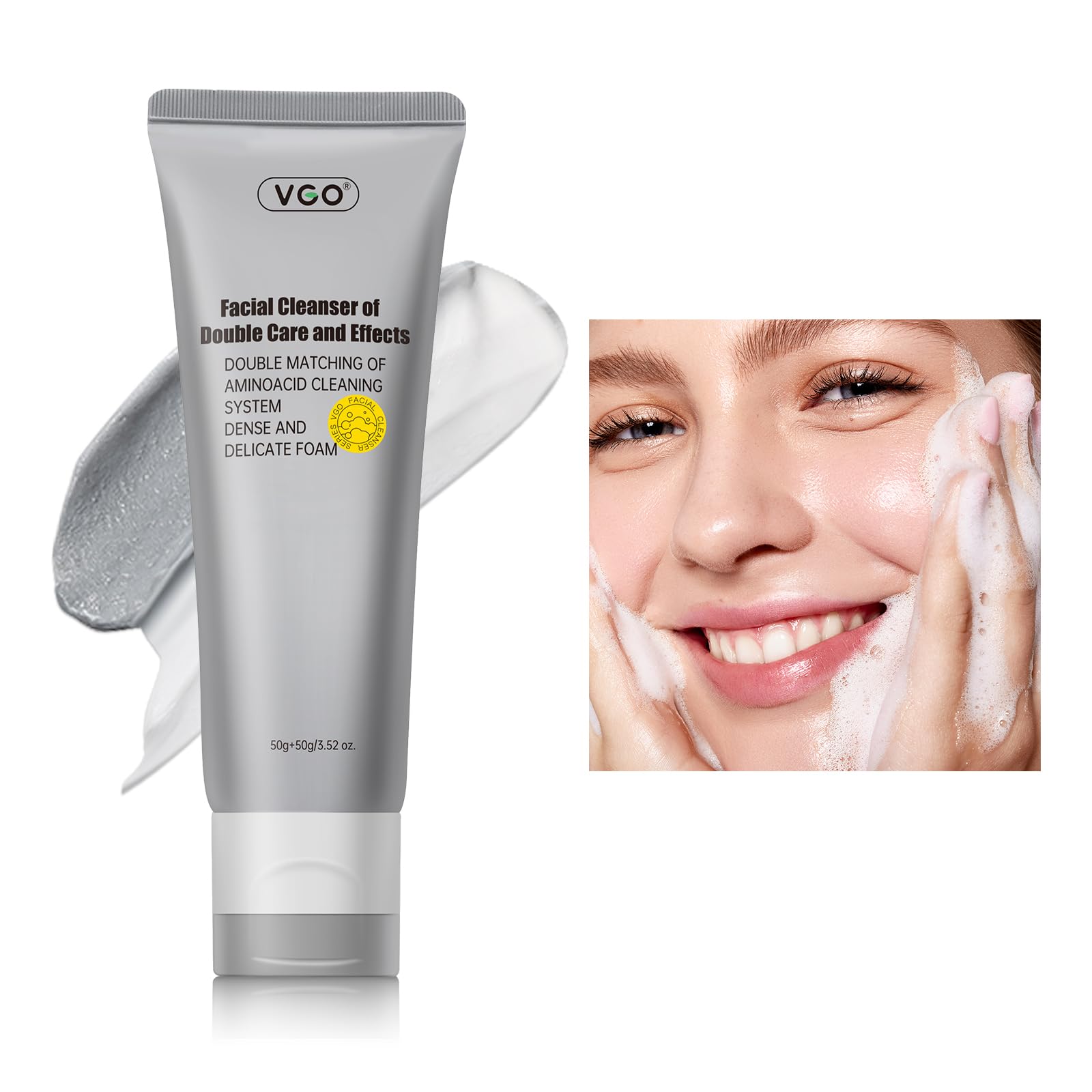 VGO Facial Cleanser – Dual-Tube 3-in-1 Cleanser with Amino Acids & Mud, 3.52 oz