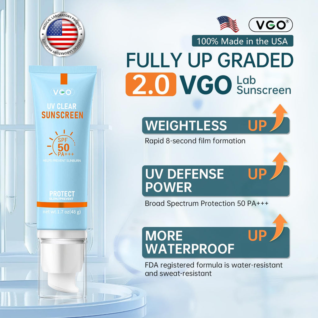 VGO Mineral Sunscreen for Face SPF 50 — Reef Safe, Lightweight, Oil-Free Moisturizer (Travel Size 2-Pack)