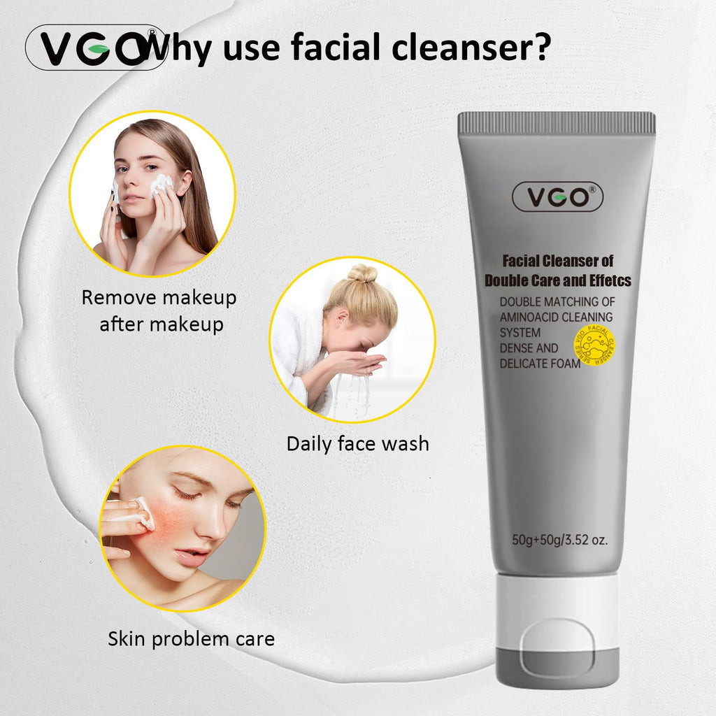 VGO Facial Cleanser – Dual-Tube 3-in-1 Cleanser with Amino Acids & Mud, 3.52 oz