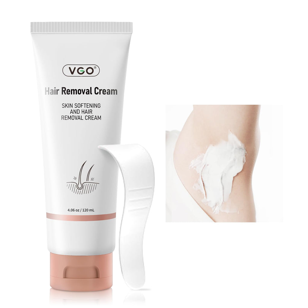 VGO Painless Hair Removal Cream for Women & Men — All Skin Types, 4.06oz (Spatula Included)