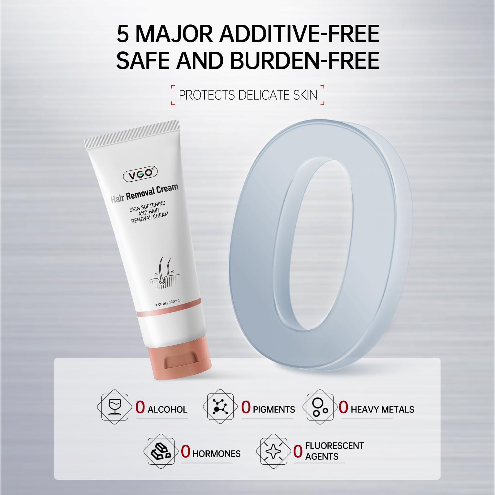VGO Painless Hair Removal Cream for Women & Men — All Skin Types, 4.06oz (Spatula Included)