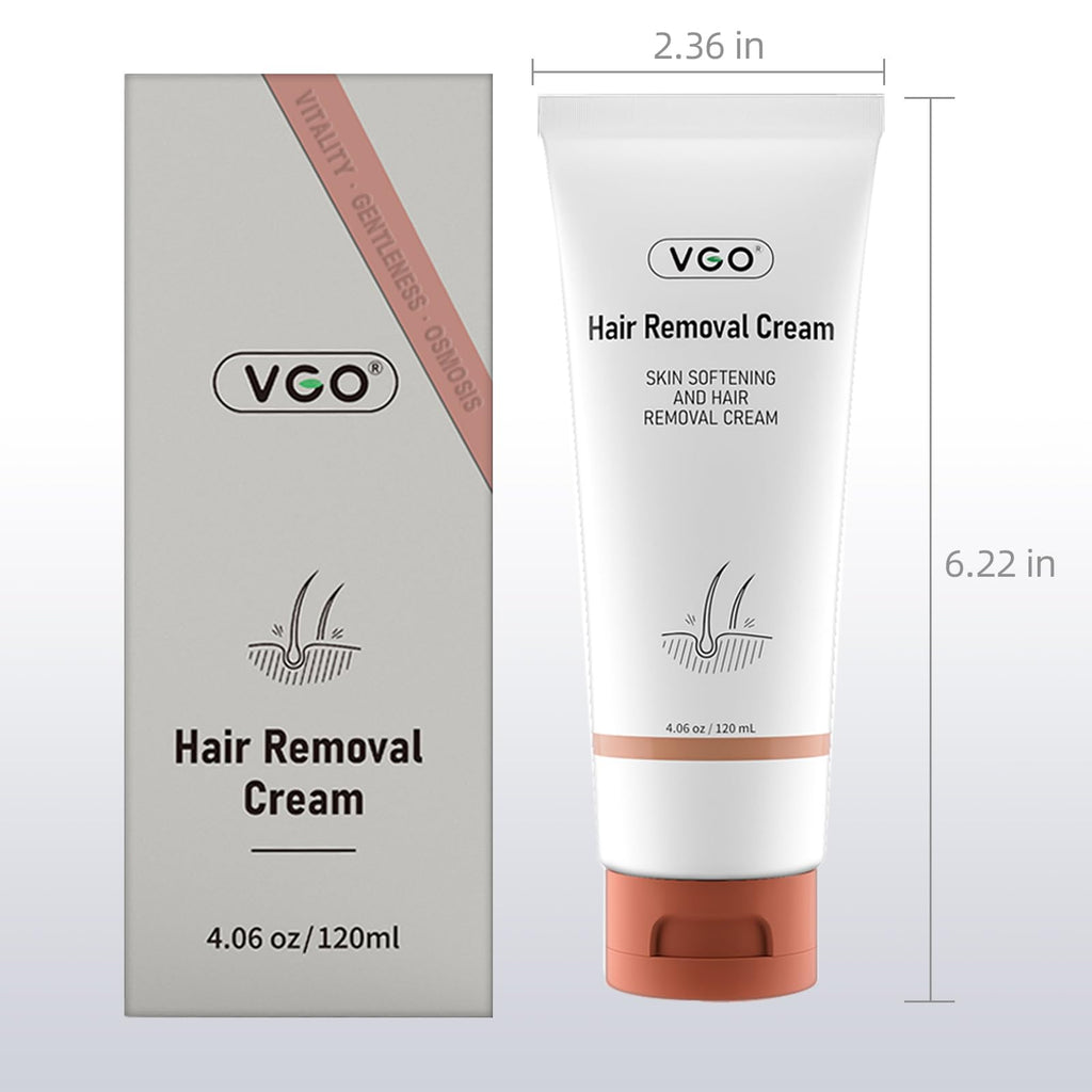 VGO Painless Hair Removal Cream for Women & Men — All Skin Types, 4.06oz (Spatula Included)