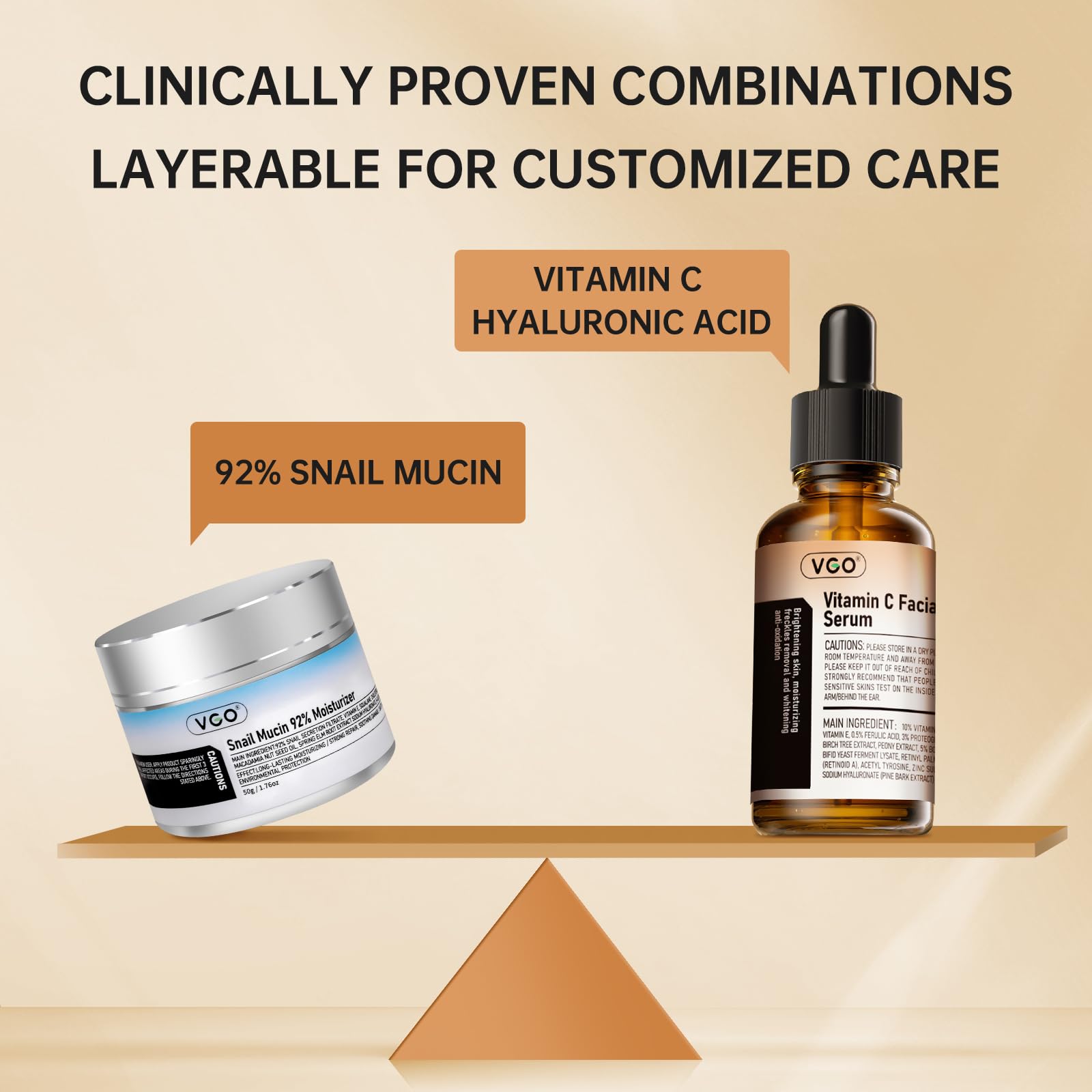 VGO Skin Care Set: Snail Mucin 92% Moisturizer + Vitamin C Serum for Hydration & Firming | All Skin Types
