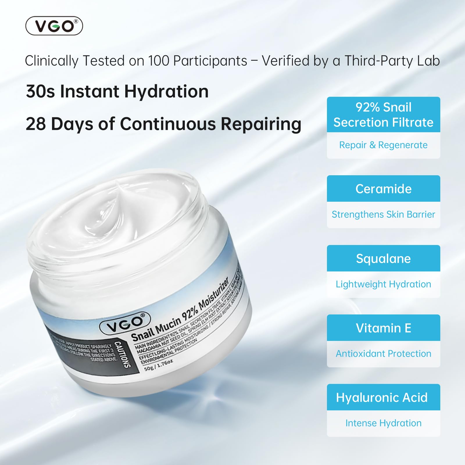 VGO Snail Mucin 92% Moisturizer – Hydrating Repair Gel for Dry & Sensitive Skin (50g)