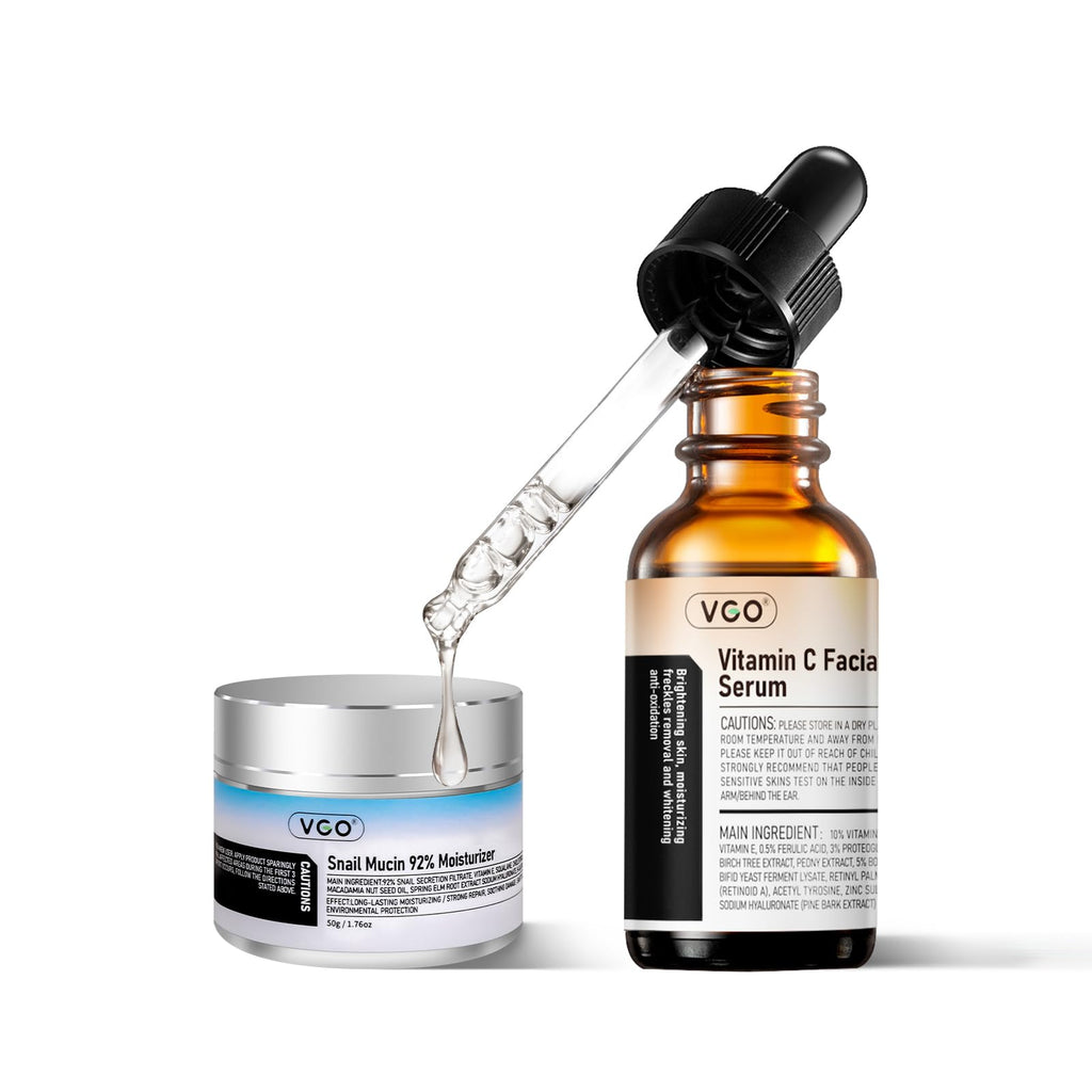 VGO Skin Care Set: Snail Mucin 92% Moisturizer + Vitamin C Serum for Hydration & Firming | All Skin Types