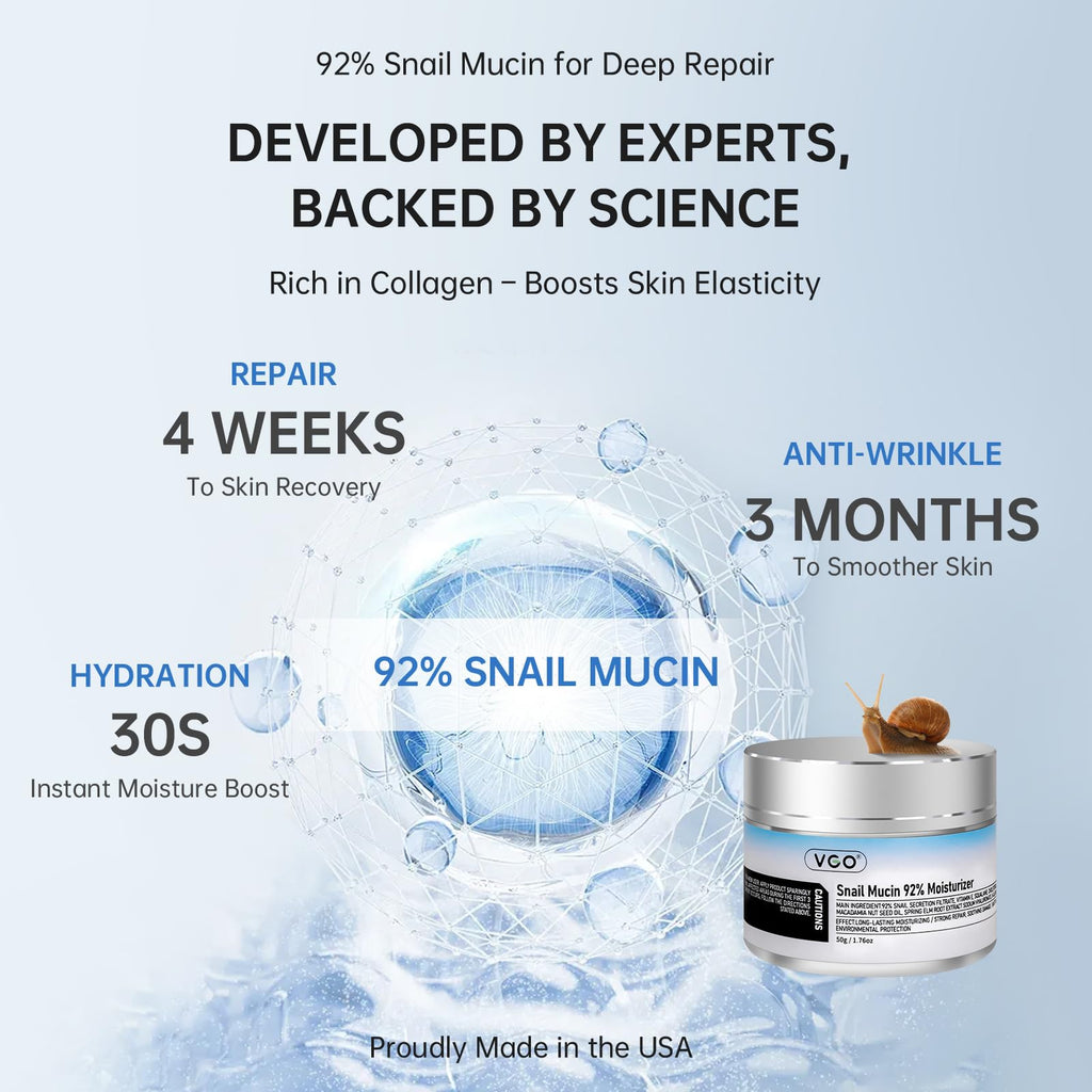 VGO 3 Pack 92% Snail Mucin Moisturizer – Hydrating Face Cream with Ceramide & Vitamin E