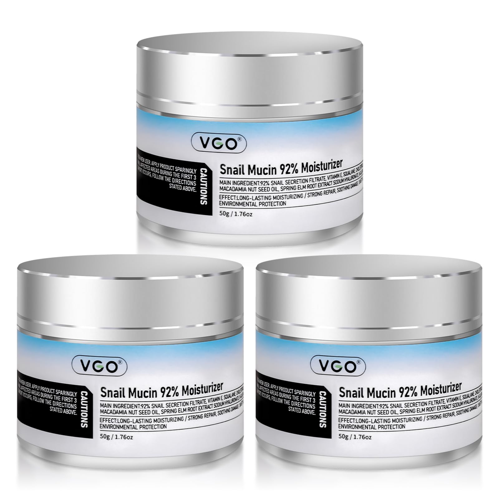 VGO 3 Pack 92% Snail Mucin Moisturizer – Hydrating Face Cream with Ceramide & Vitamin E
