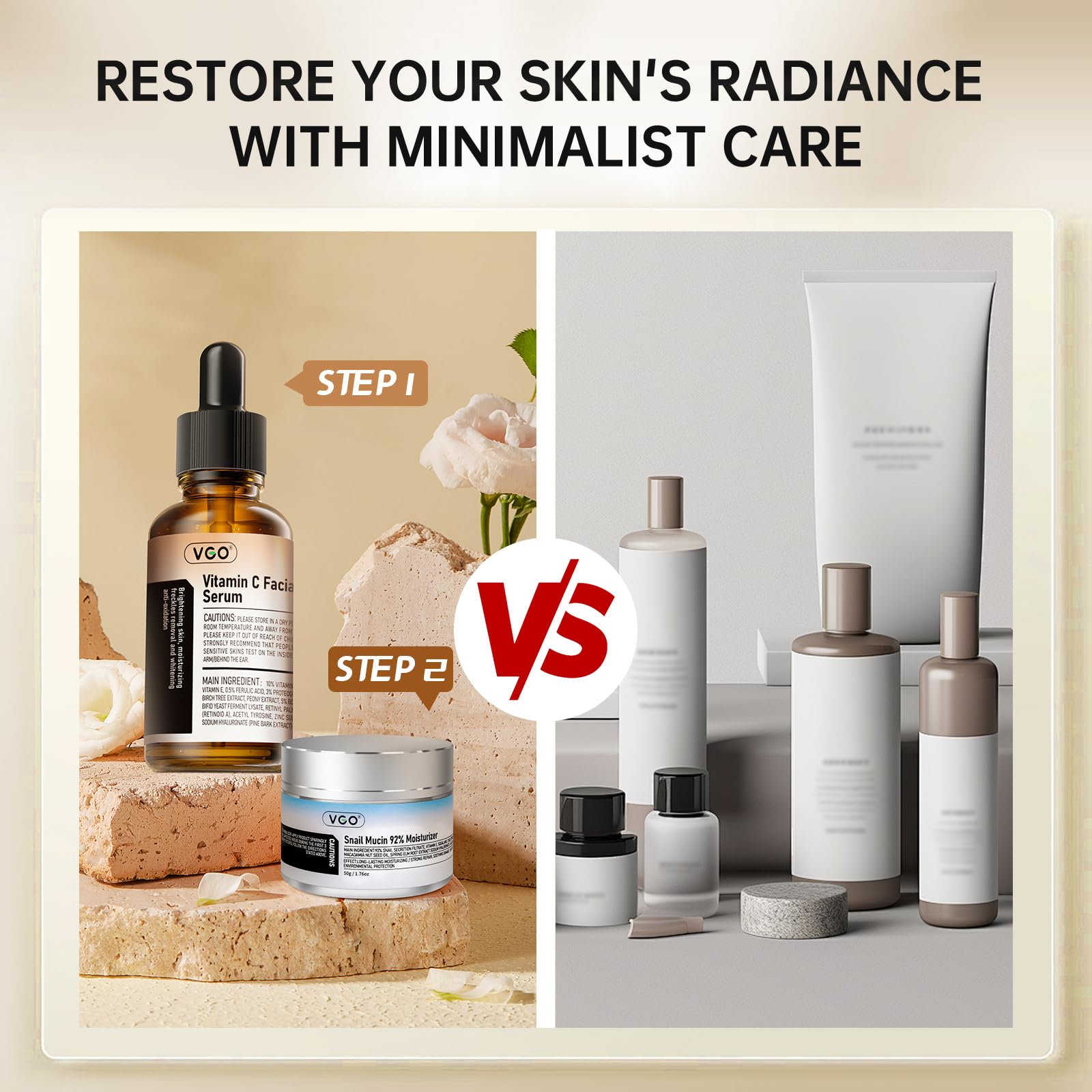 VGO Skin Care Set: Snail Mucin 92% Moisturizer + Vitamin C Serum for Hydration & Firming | All Skin Types