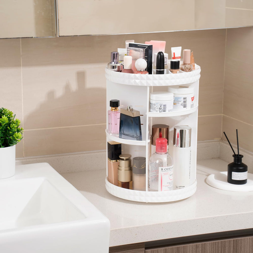V-HANVER 360° Rotating Makeup Organizer | Large-Capacity Acrylic Vanity Storage
