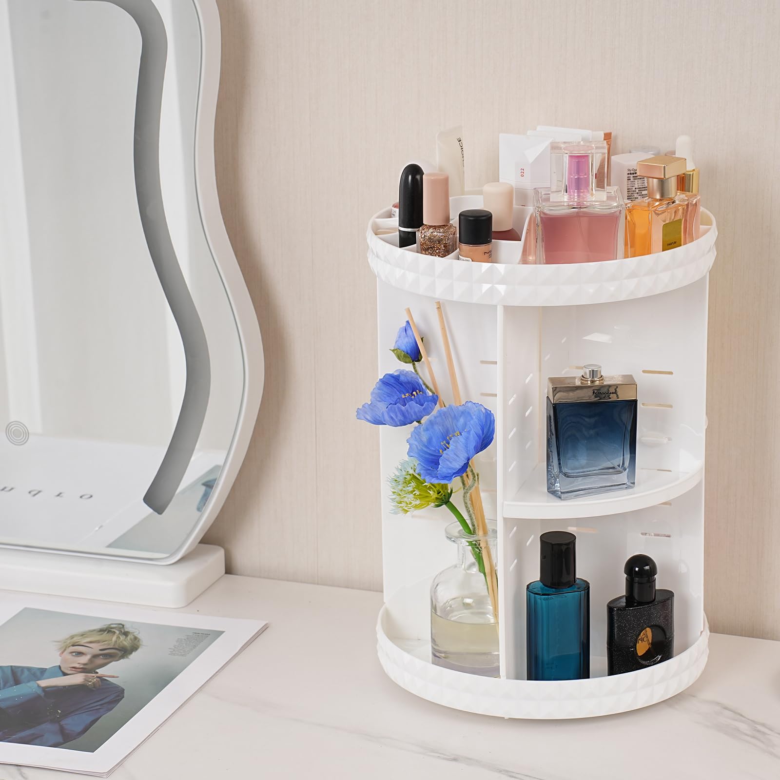 V-HANVER 360° Rotating Makeup Organizer | Large-Capacity Acrylic Vanity Storage