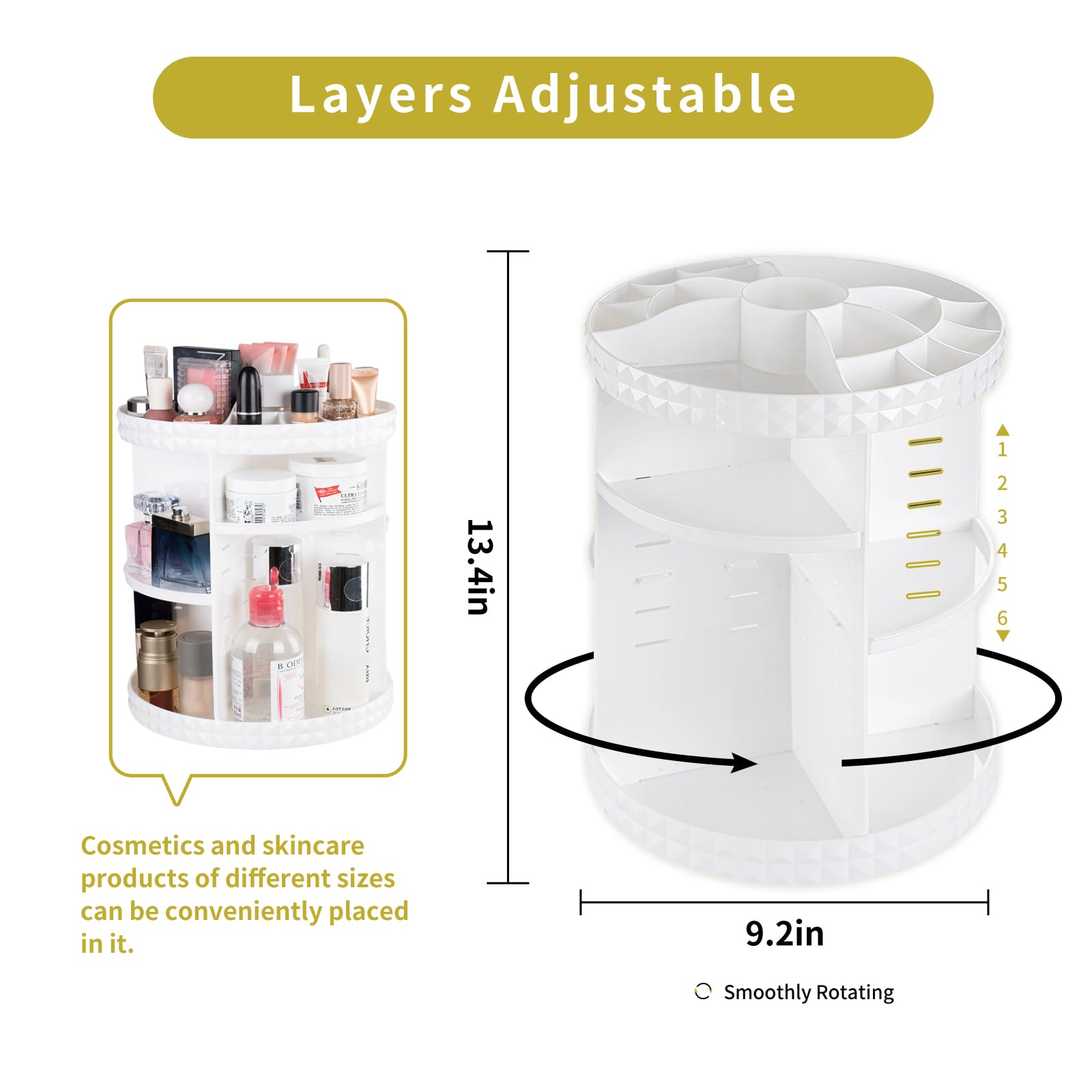 V-HANVER 360° Rotating Makeup Organizer | Large-Capacity Acrylic Vanity Storage