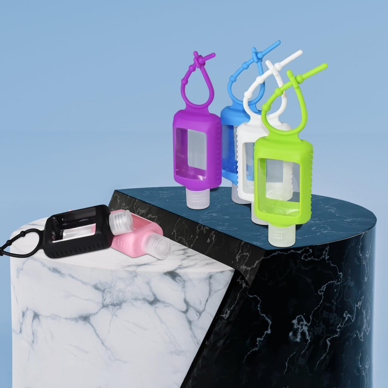 VHOPMORE 6-Pack Travel Size Empty Bottles 60ml – Leakproof Refillable with Silicone Case & Keychain