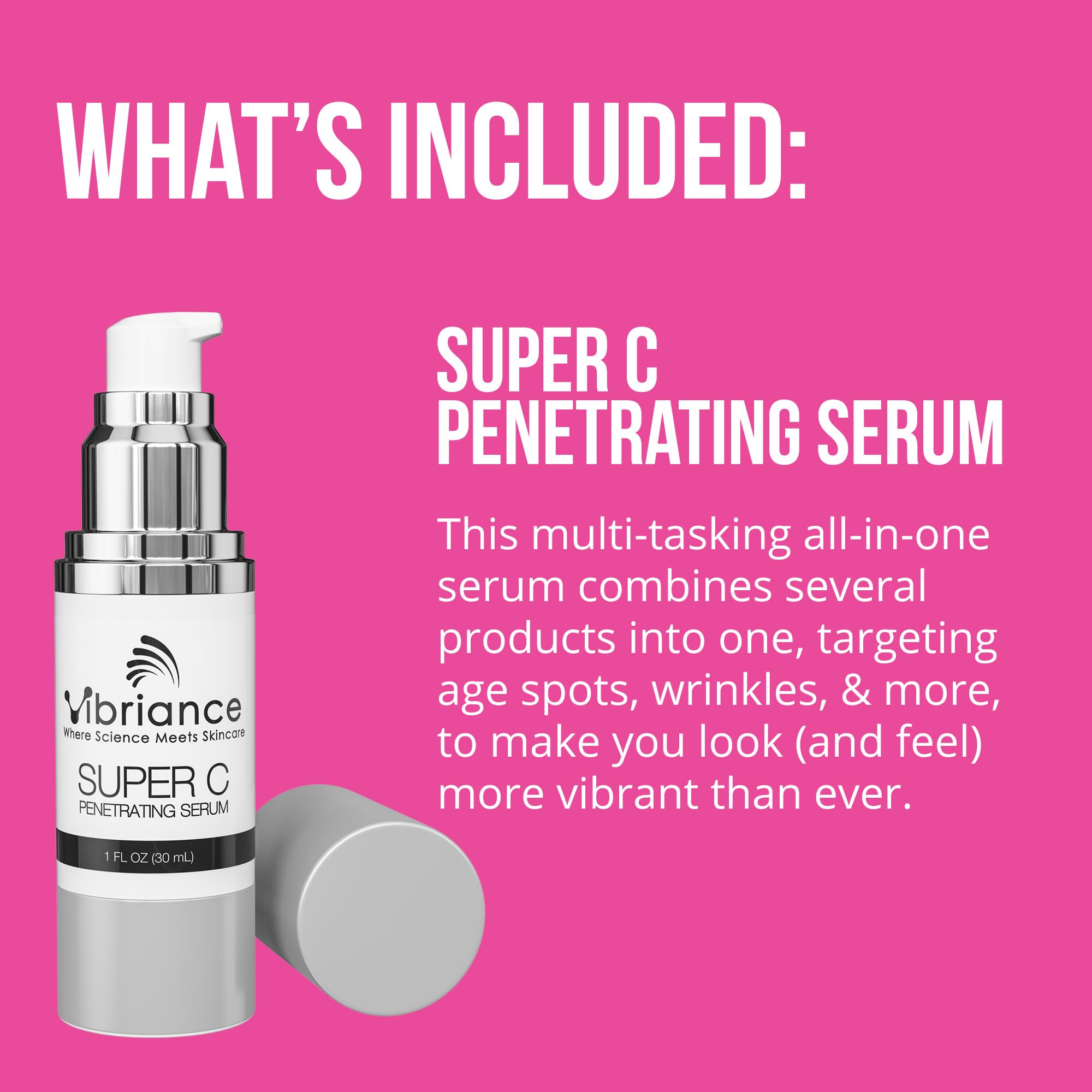 Vibriance Premium Skincare Bundle | Super C Serum, Gentle Cleanser, Lightweight Moisturizing Cream, Sheer Zinc SPF 50, Age Defying Body Serum