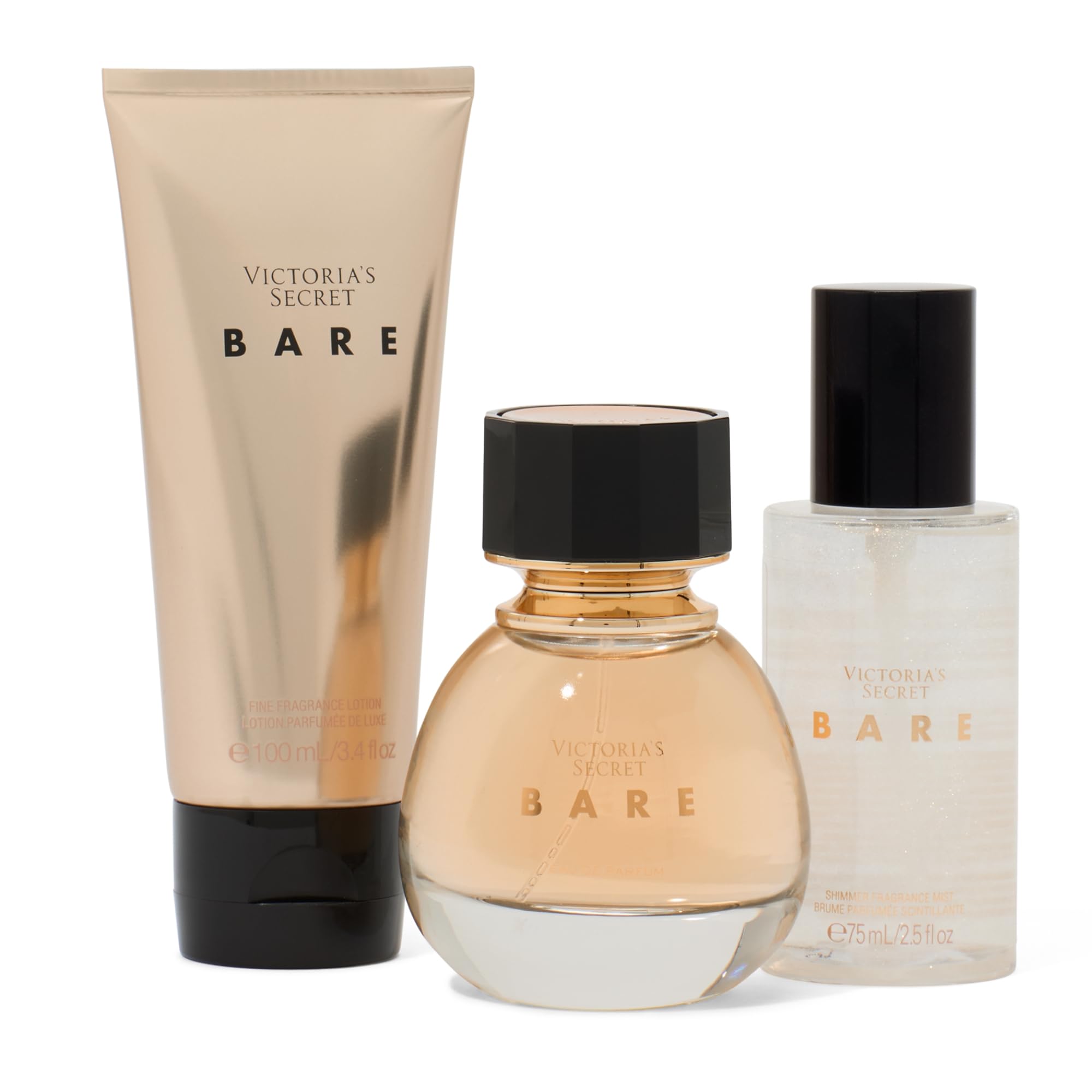 Victoria's Secret Bare 3 Piece Luxe Fragrance Gift Set – EDP, Travel Lotion & Shimmer Mist