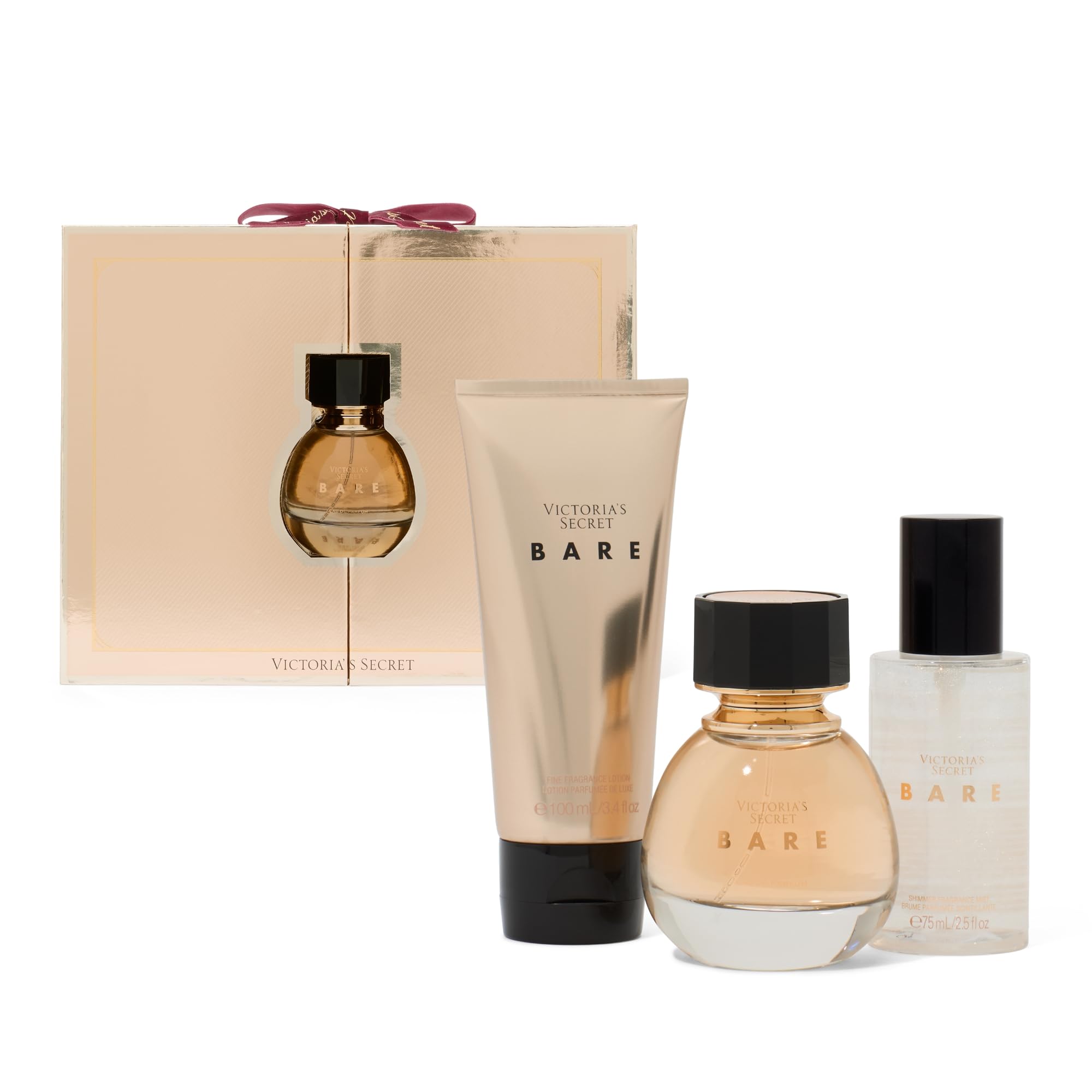 Victoria's Secret Bare 3 Piece Luxe Fragrance Gift Set – EDP, Travel Lotion & Shimmer Mist