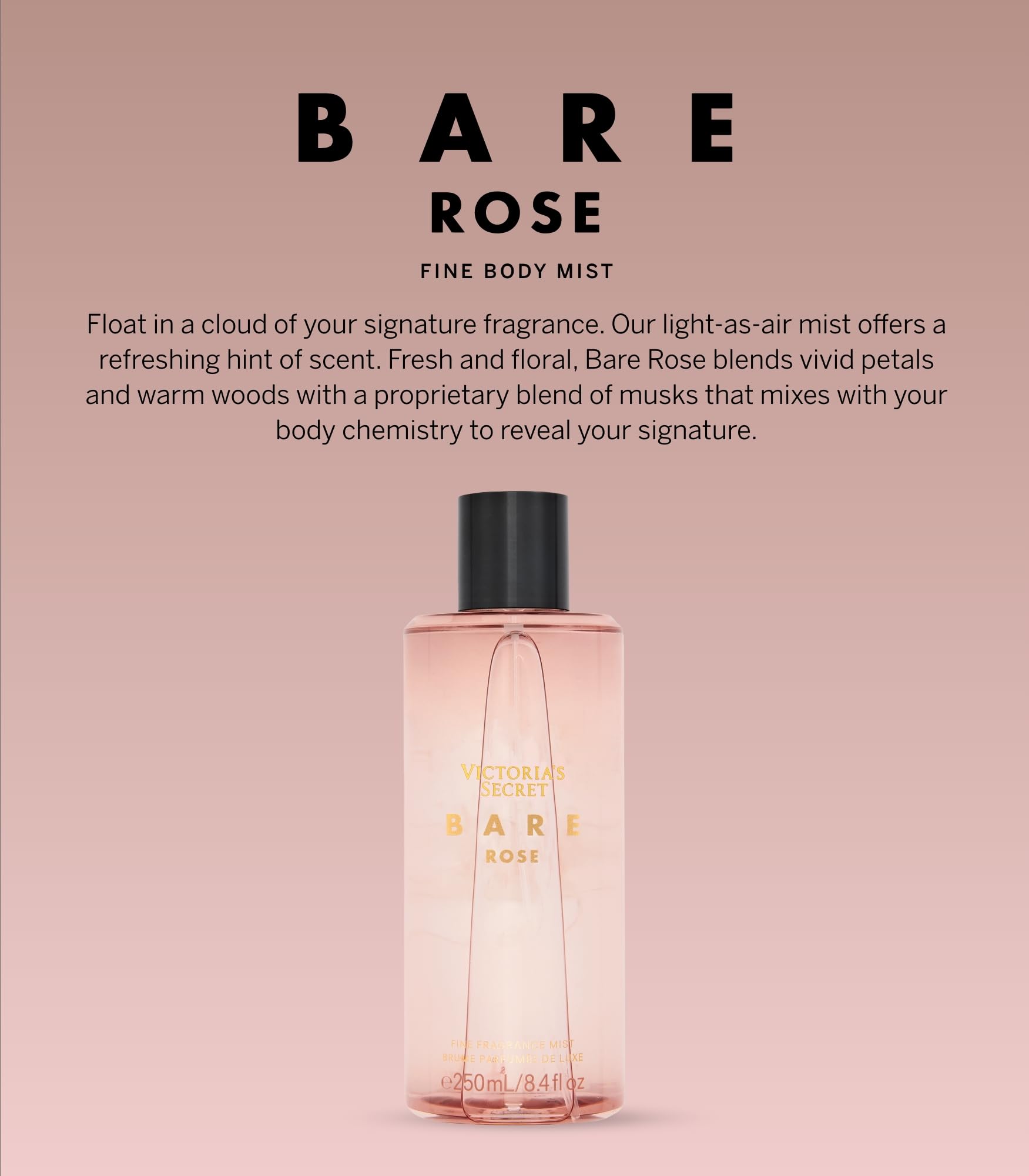 Victoria's Secret Bare Rose Fragrance Mist – Pear Skin, Rosa Centifolia & Sheer Woods | 8.4 oz