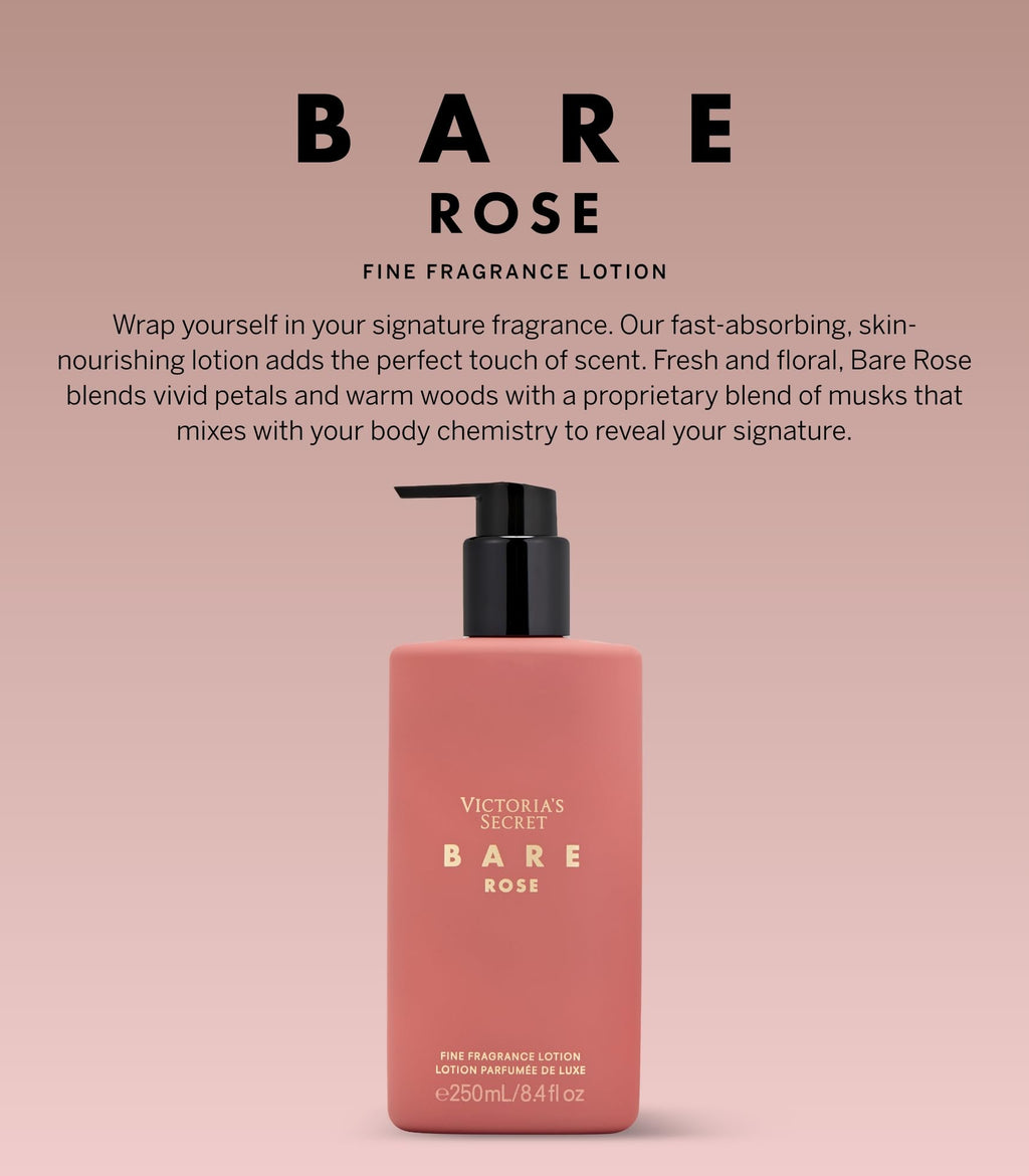 Victoria's Secret Bare Rose Fragrance Body Lotion – Pear Skin, Rosa Centifolia & Sheer Woods (8.4 oz)