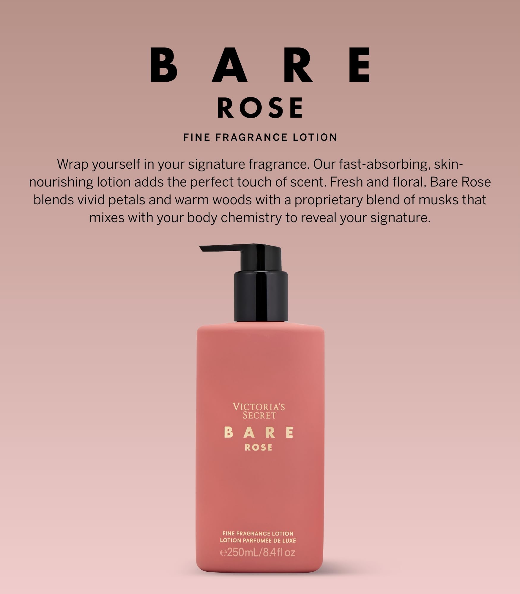 Victoria's Secret Bare Rose Fragrance Body Lotion – Pear Skin, Rosa Centifolia & Sheer Woods (8.4 oz)