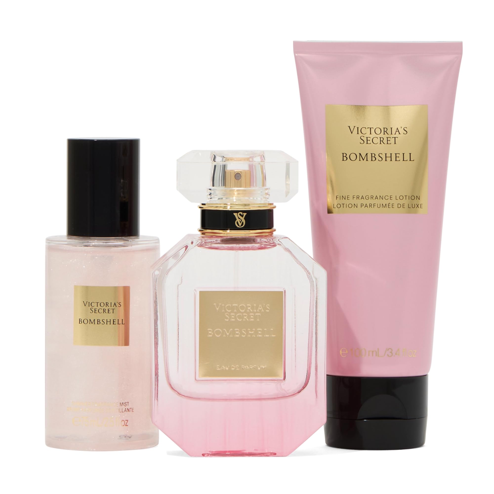 Victoria's Secret Bombshell 3-Piece Luxe Fragrance Gift Set – 1.7 oz EDP, Travel Lotion & Shimmer Mist