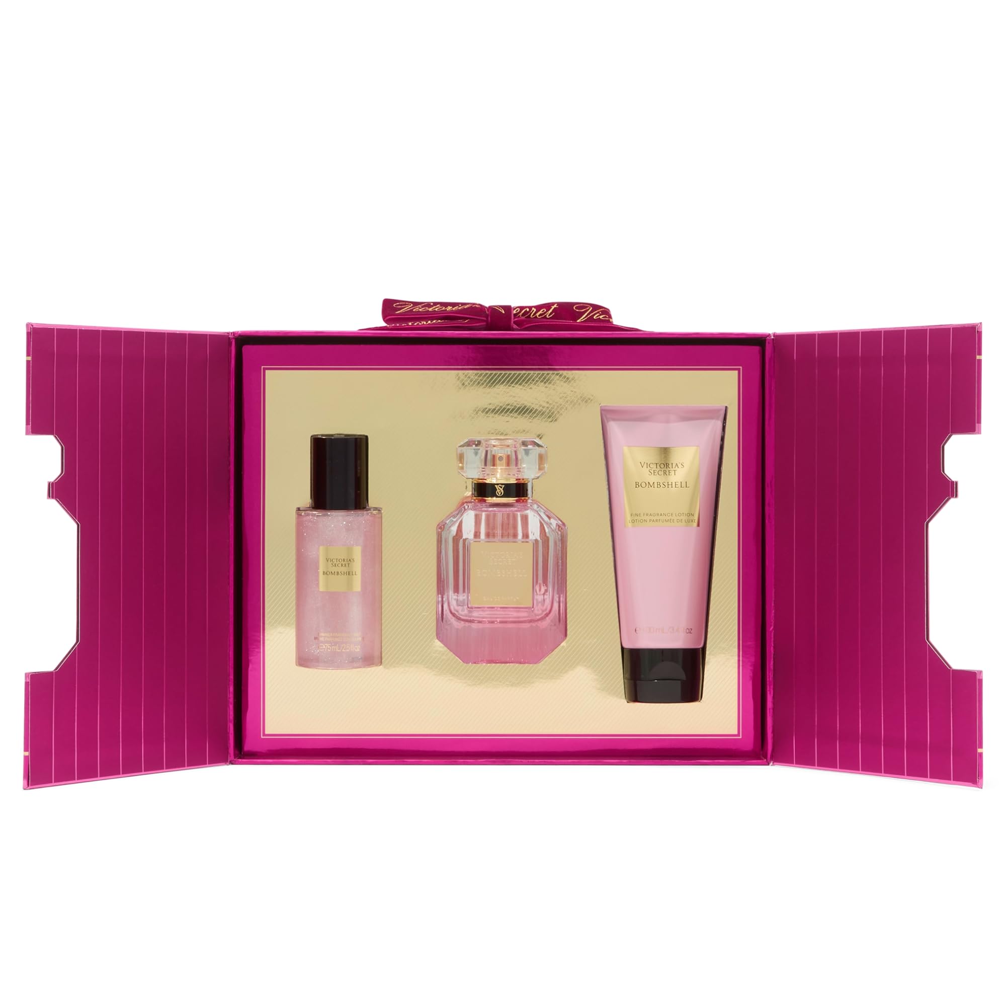 Victoria's Secret Bombshell 3-Piece Luxe Fragrance Gift Set – 1.7 oz EDP, Travel Lotion & Shimmer Mist
