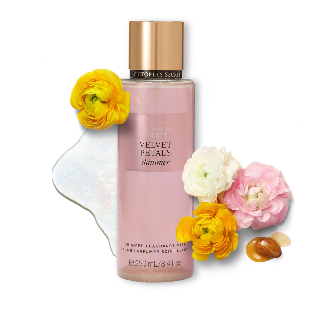 Victoria's Secret Velvet Petals Shimmer Body Mist for Women – Almond Glaze & Bloom Notes, 250 ml