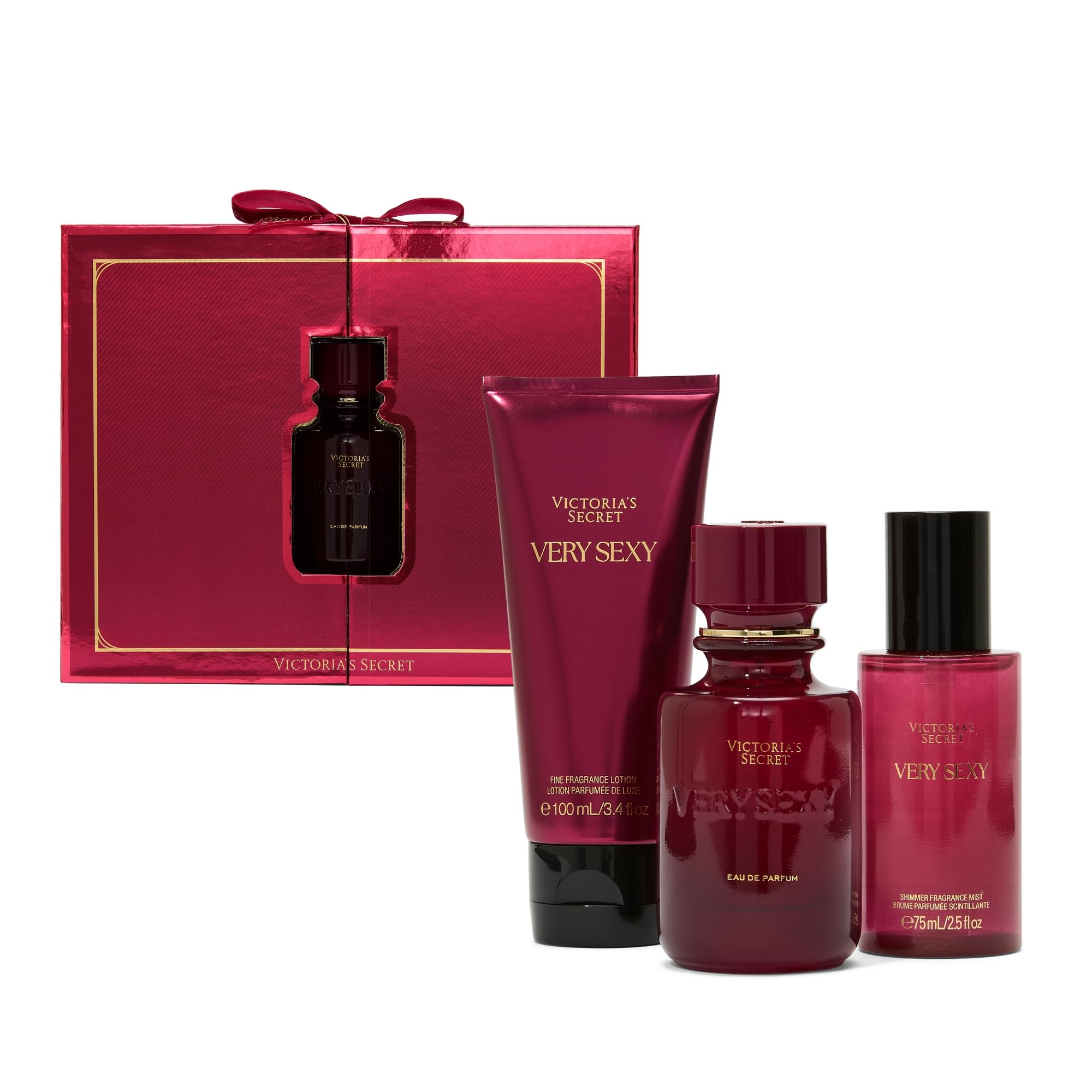 Victoria's Secret Very Sexy 3 Piece Luxe Fragrance Gift Set | Eau de Parfum 1.7 oz, Travel Lotion & Shimmer Mist