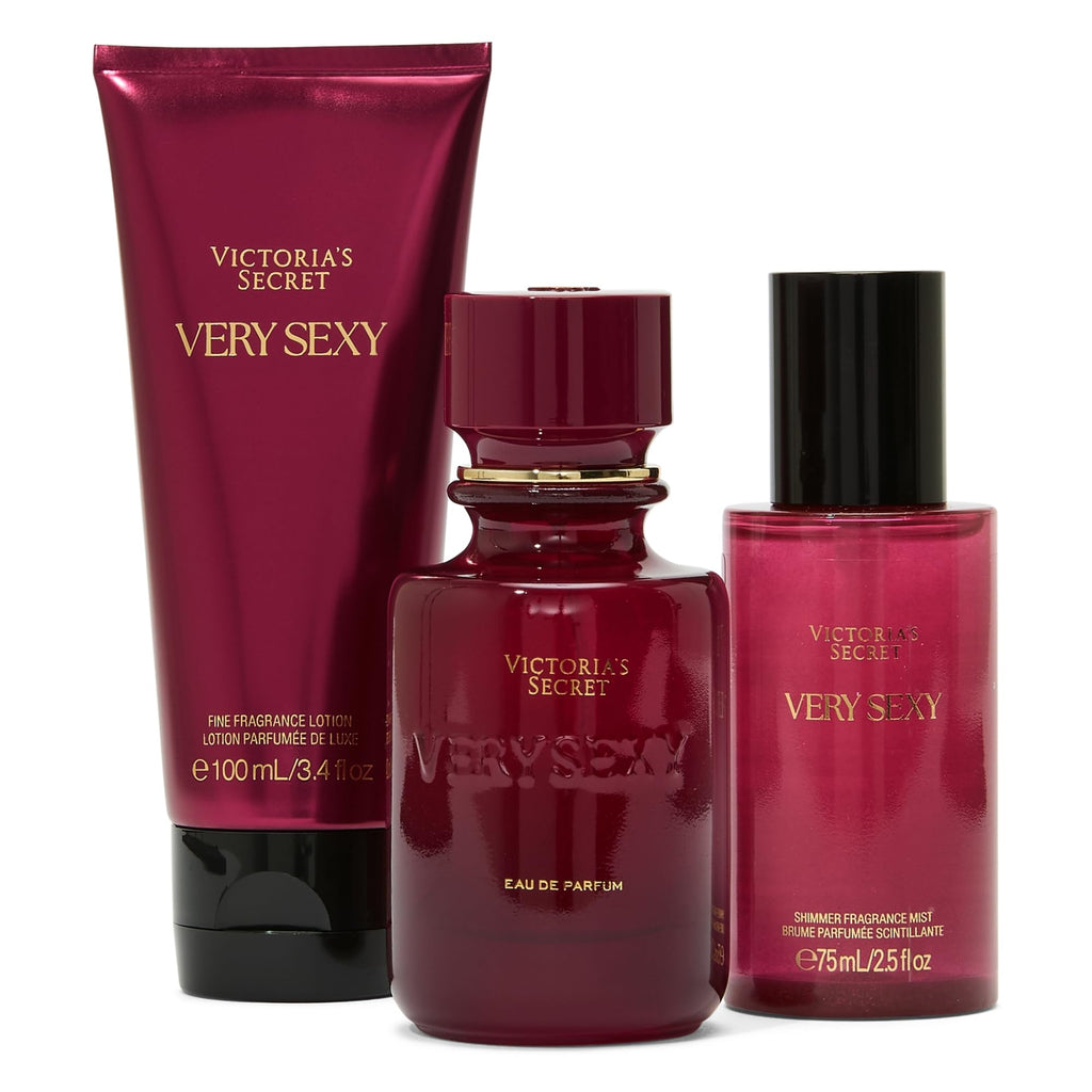 Victoria's Secret Very Sexy 3 Piece Luxe Fragrance Gift Set | Eau de Parfum 1.7 oz, Travel Lotion & Shimmer Mist