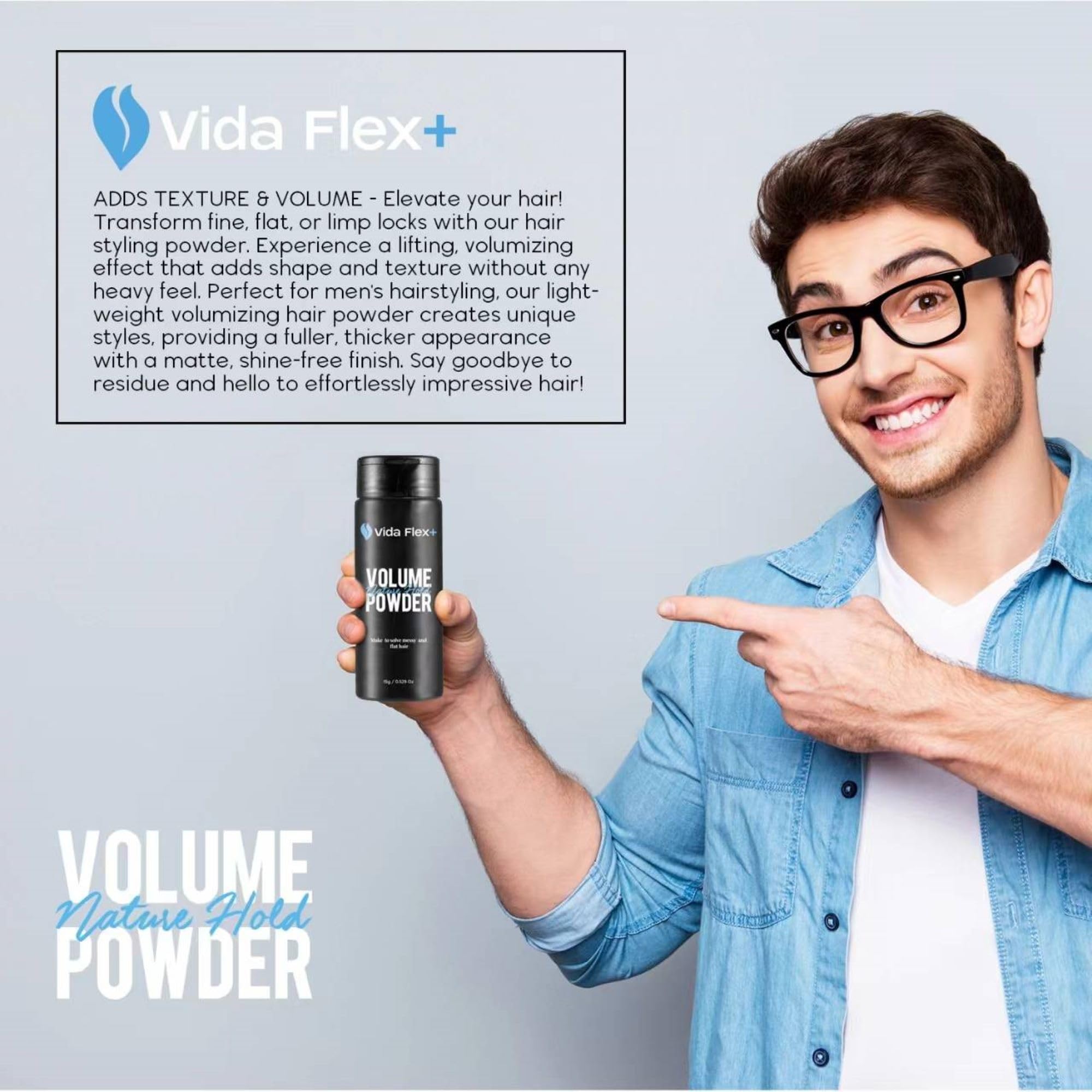 Vida Flex+ Hair Styling Powder – Volumizing, Texturizing & Matte Finish for Men – 15g