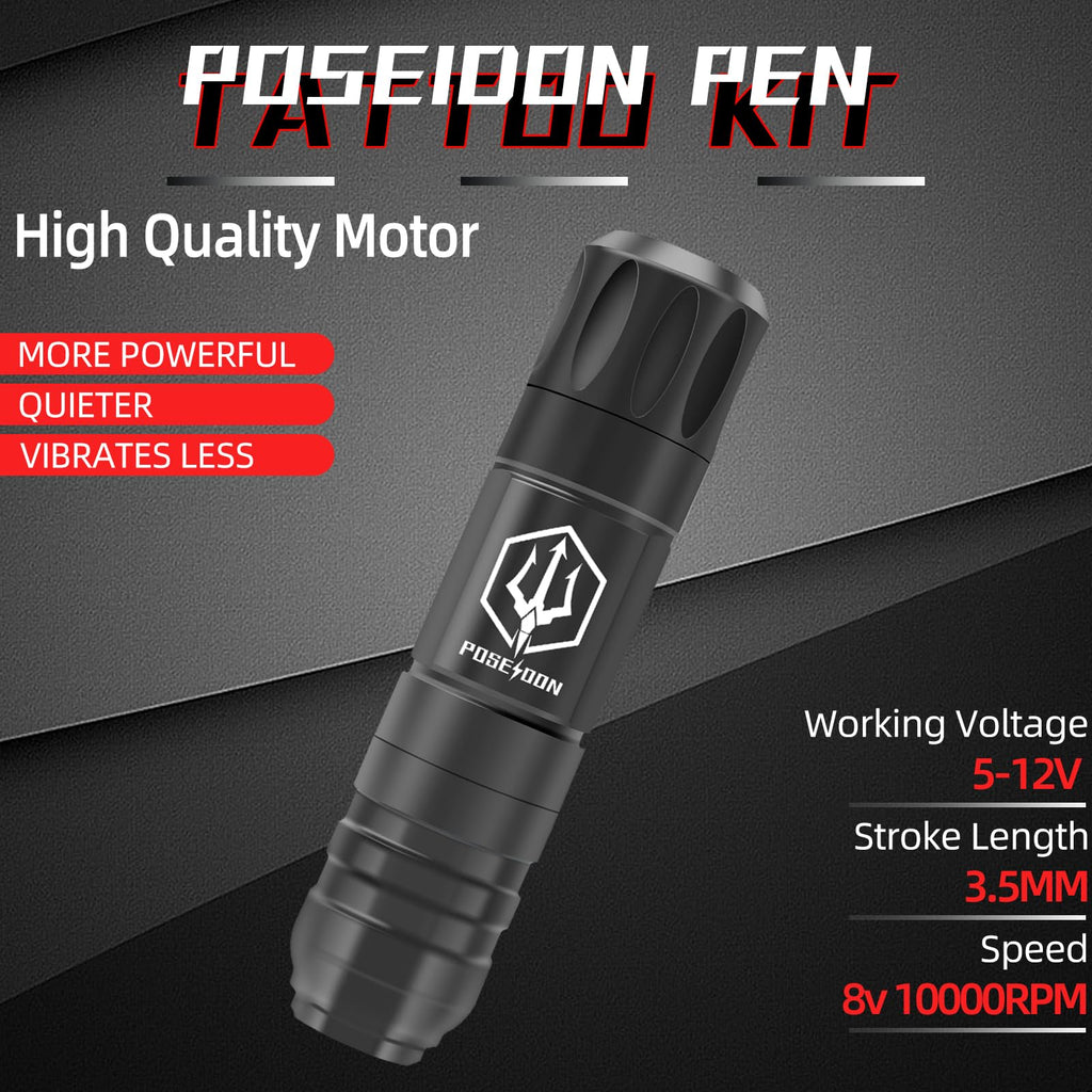 Vidattx POSEIDON Wireless Tattoo Kit – Pen-Style Machine with 2 Batteries & 20 Cartridges
