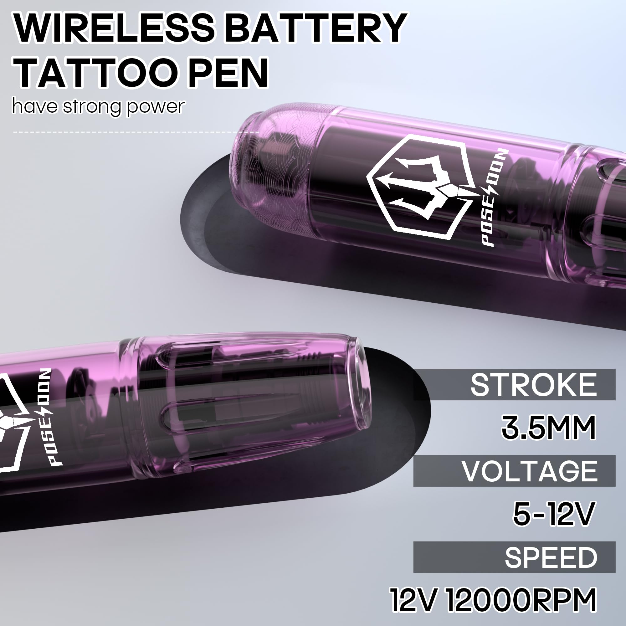 Vidattx POSEIDON Tattoo Kit — Tattoo Pen Kit with 2x 1400mAh Power Supplies & 11 Inks