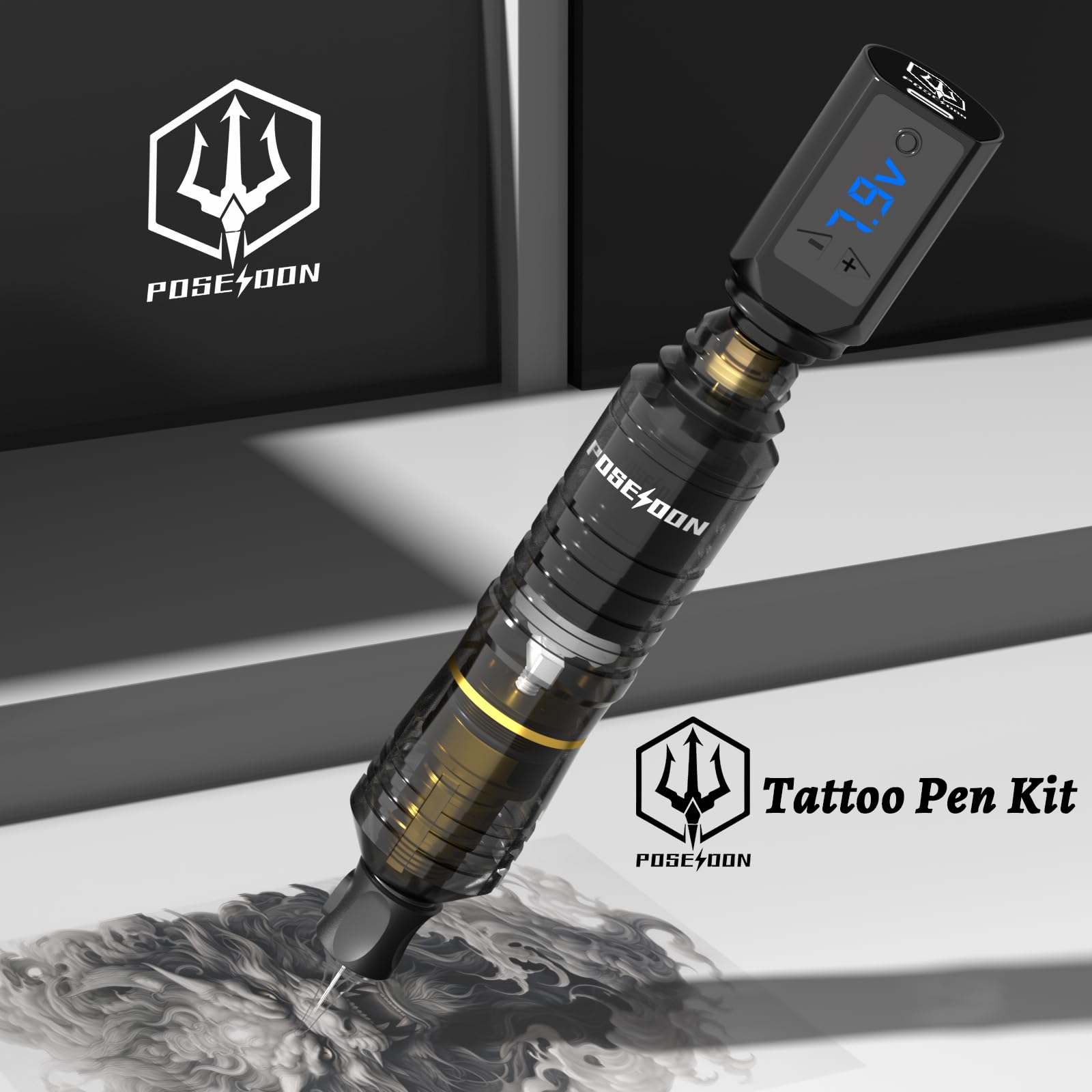 Vidattx Poseidon Tattoo Pen Kit – Beginner Starter Bundle with 2 Batteries + Cartridges