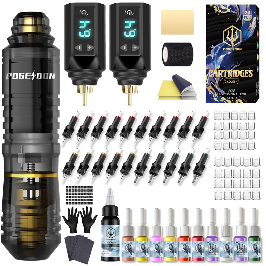 Vidattx Poseidon Tattoo Pen Kit – Beginner Starter Bundle with 2 Batteries + Cartridges