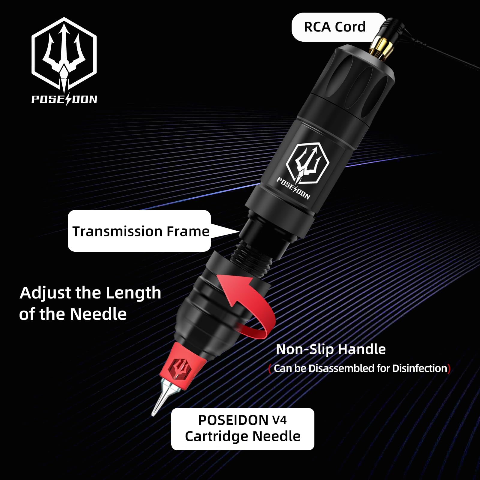 Vidattx POSEIDON Wireless Tattoo Kit – Pen-Style Machine with 2 Batteries & 20 Cartridges