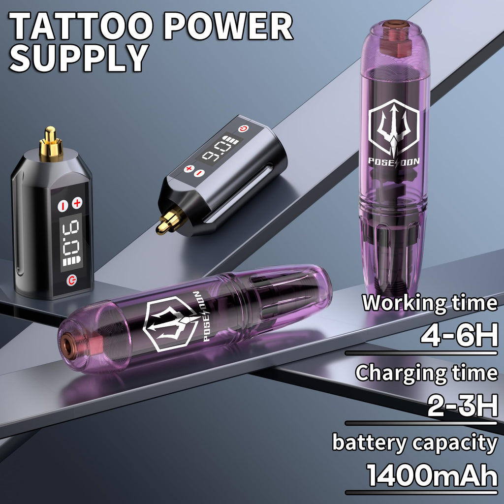 Vidattx POSEIDON Tattoo Kit — Tattoo Pen Kit with 2x 1400mAh Power Supplies & 11 Inks