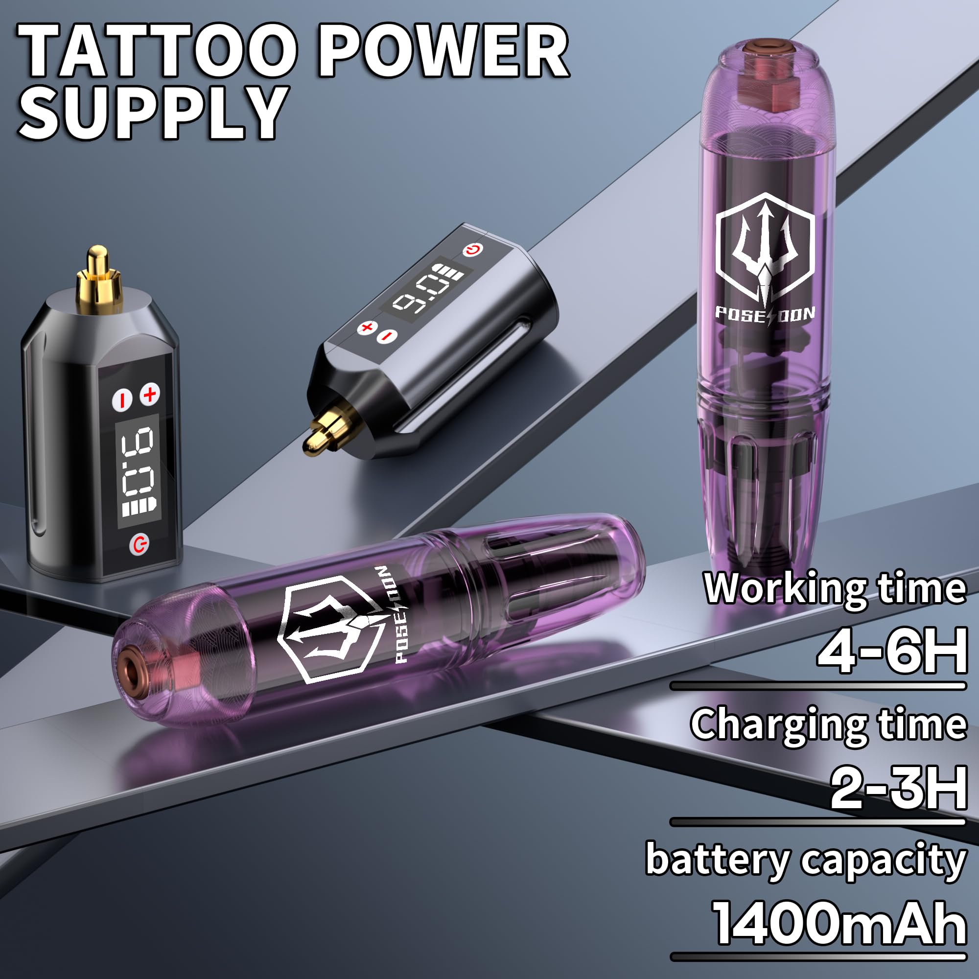Vidattx POSEIDON Tattoo Kit — Tattoo Pen Kit with 2x 1400mAh Power Supplies & 11 Inks