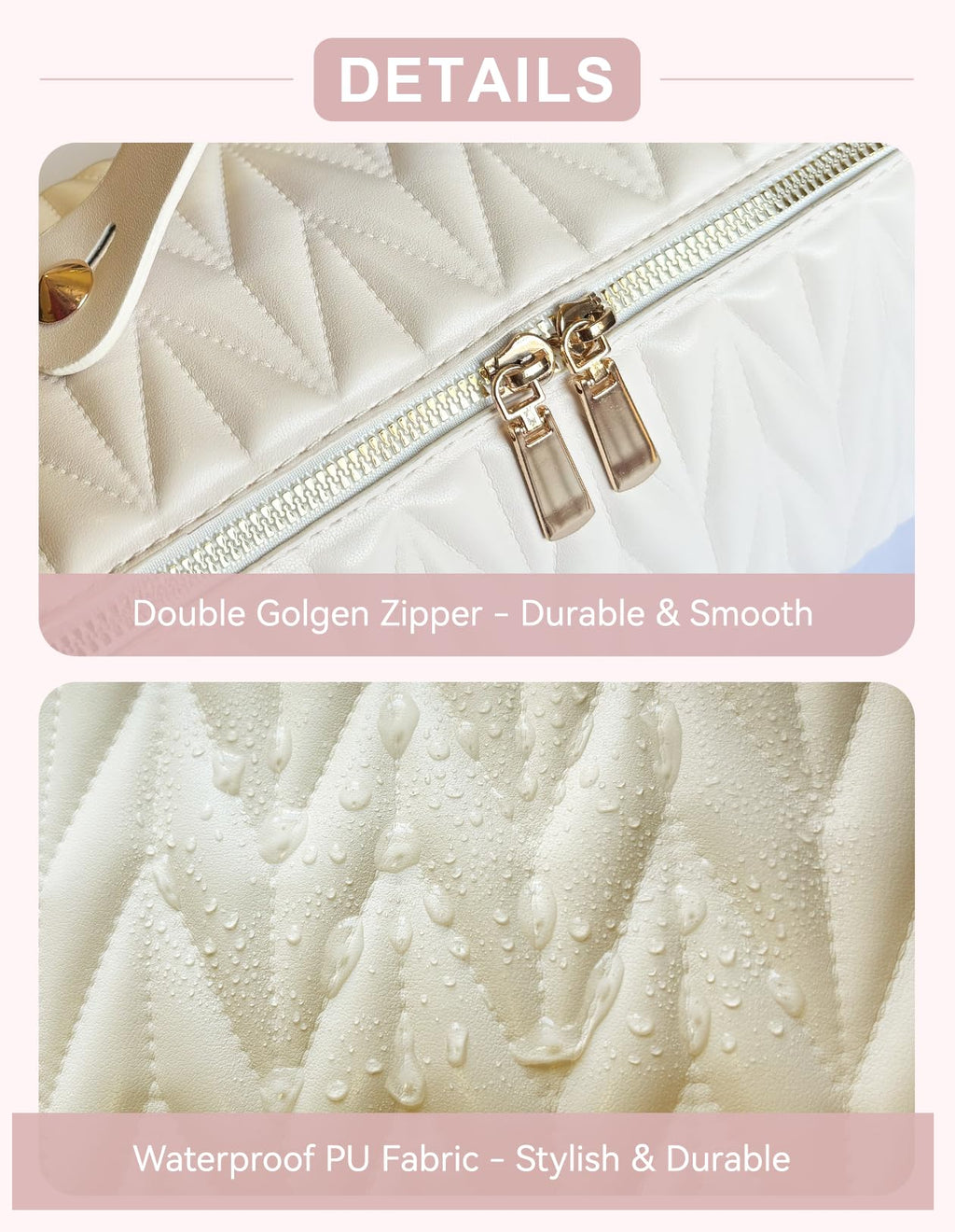 VIDIBESTY Travel Makeup Bag for Women | Large-Capacity Waterproof Organizer (White)