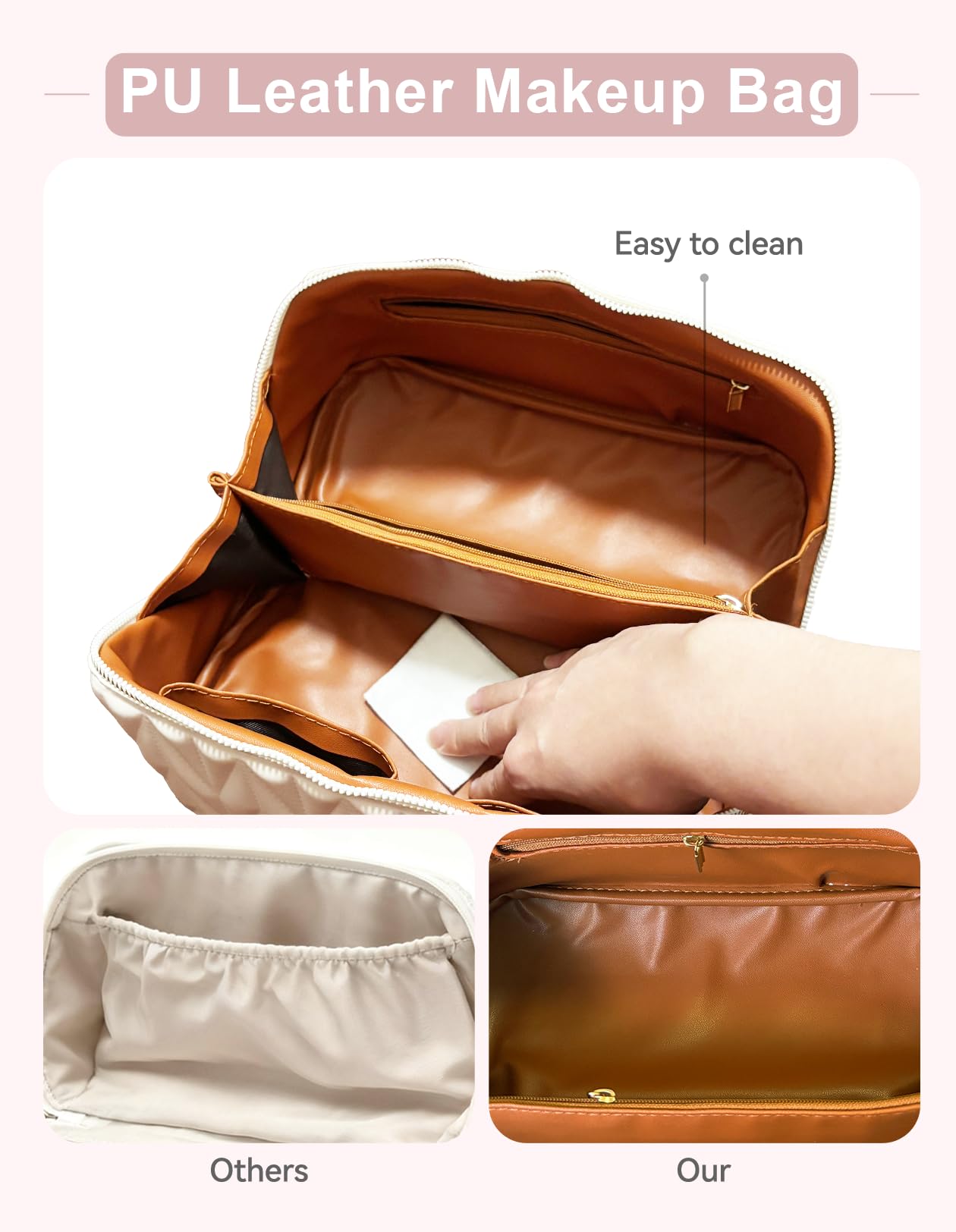 VIDIBESTY Travel Makeup Bag for Women | Large-Capacity Waterproof Organizer (White)