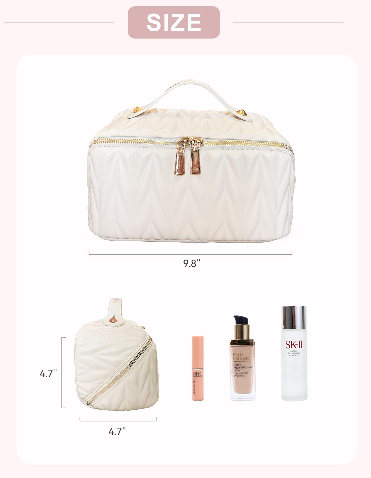 VIDIBESTY Travel Makeup Bag for Women | Large-Capacity Waterproof Organizer (White)