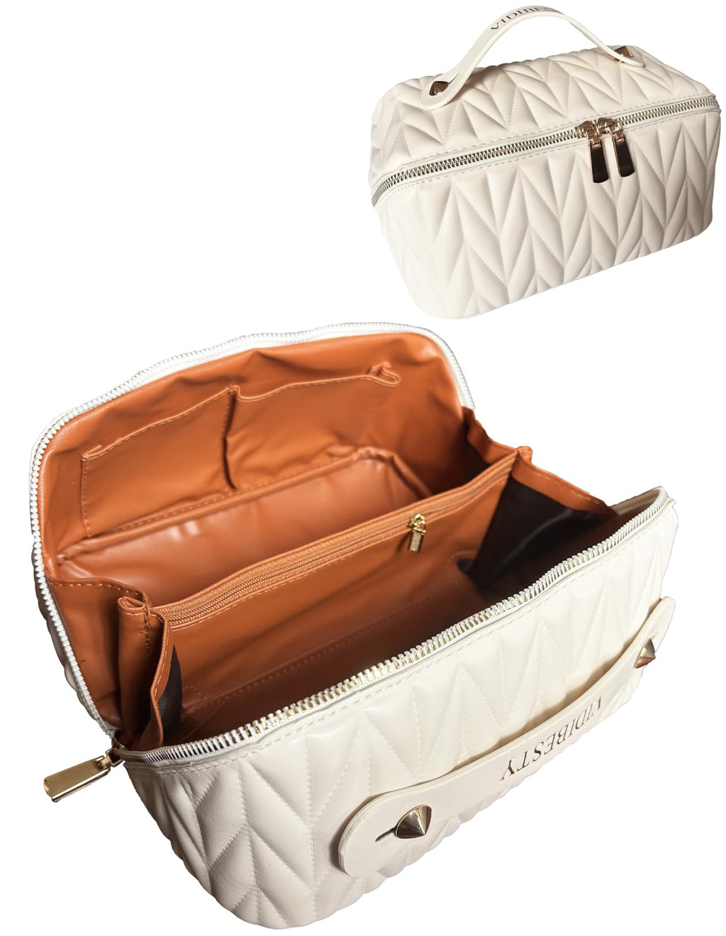 VIDIBESTY Travel Makeup Bag for Women | Large-Capacity Waterproof Organizer (White)