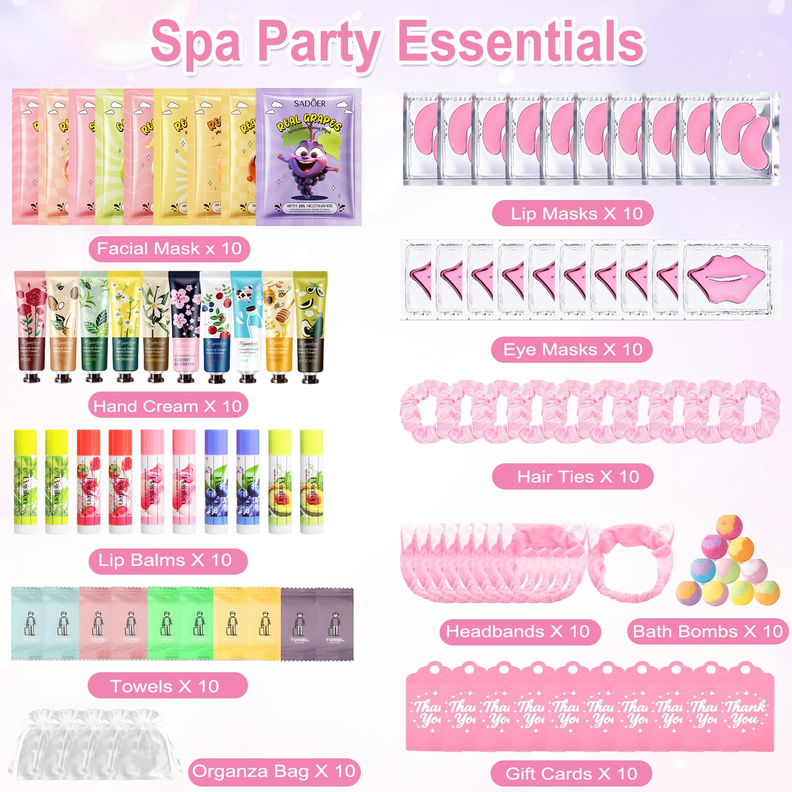 Vienflona 110PCS Spa Party Favors for Girls – Sleepover Gifts with Masks, Hand Cream, Lip Balm