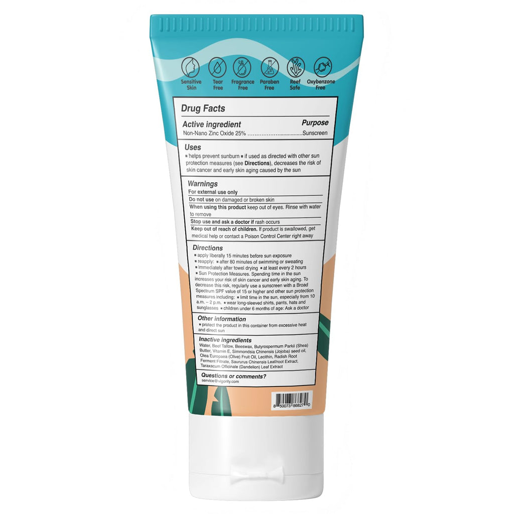 Vigority Beef Tallow Sunscreen for Kids SPF 50 – Mineral Zinc Oxide Sunblock, Tear-Free & Water-Resistant