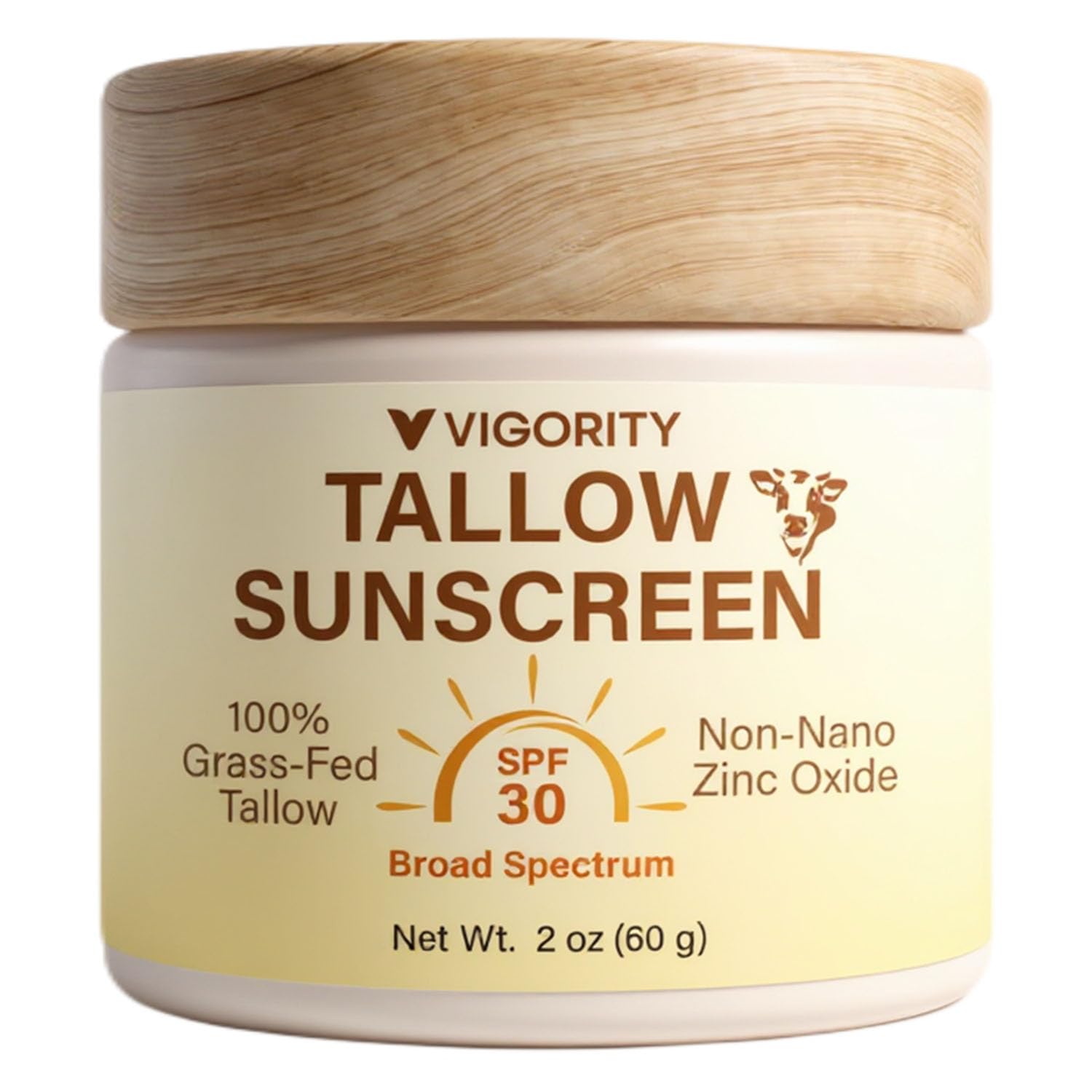 Vigority Beef Tallow Sunscreen SPF 30 – Non-Toxic Mineral Sunblock with Clear Zinc (2 oz)