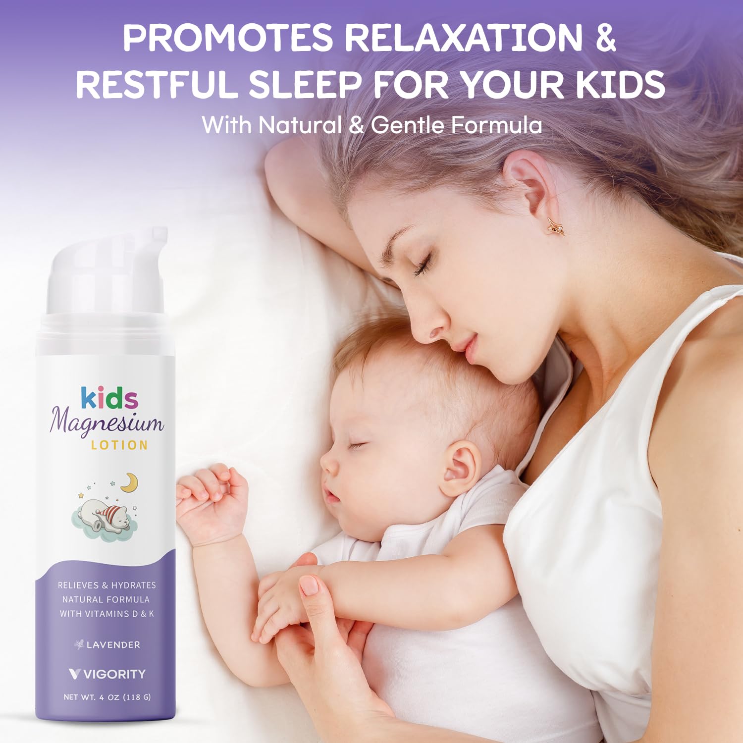 Vigority Magnesium Lotion for Kids & Babies Sleep – Bedtime Calming Cream with Lavender, Shea Butter & Vitamins