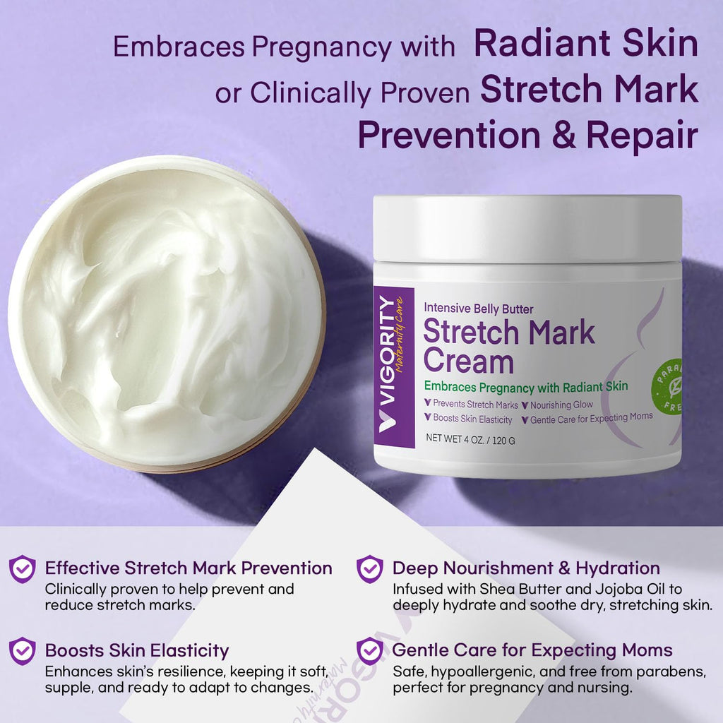Vigority Stretch Mark Cream for Pregnancy – Belly Butter for Expecting Moms, 4 oz