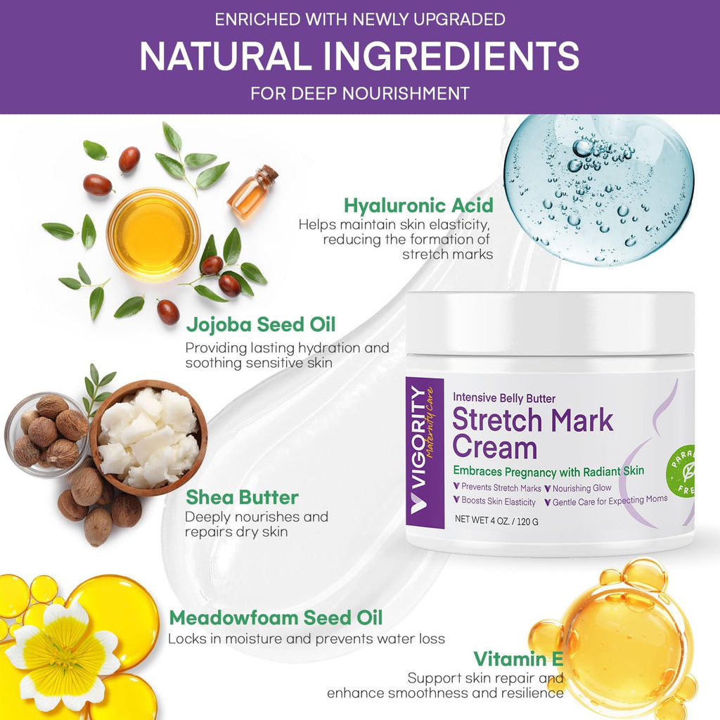 Vigority Stretch Mark Cream for Pregnancy – Belly Butter for Expecting Moms, 4 oz