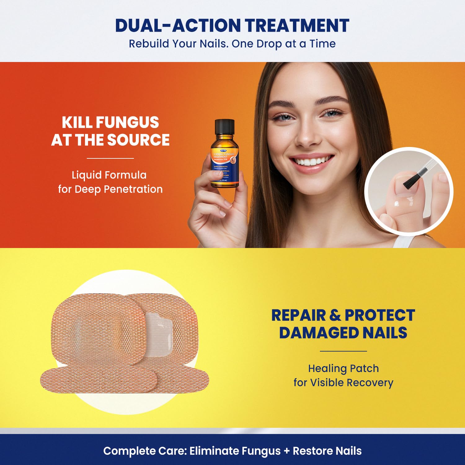 VigorWell Toenail Treatment Extra Strength – Dual Action Nail Repair Kit (30 ml Gel + 32 Patches)