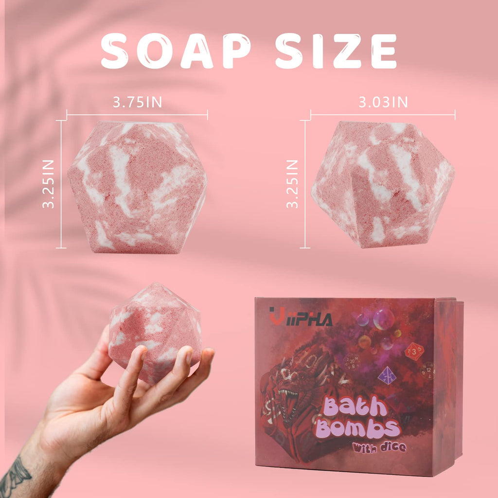 VIIPHA Huge D20 Bath Bombs with Surprise Dice Inside – Dragon Blood 11oz Gift Box